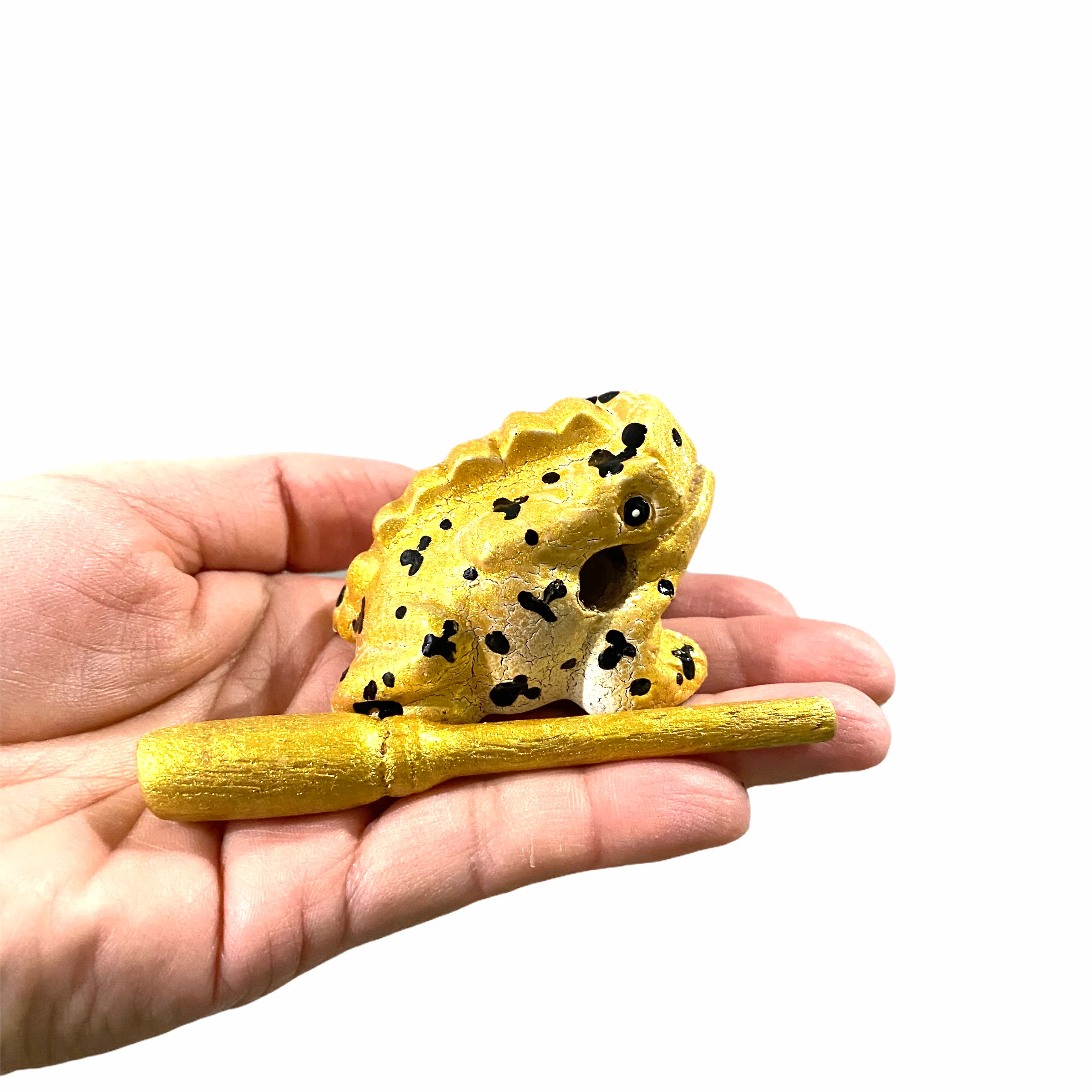 1.5" Wooden Musical Frog - Egyptian Golden Design (Percussion Instrument) - Image 4