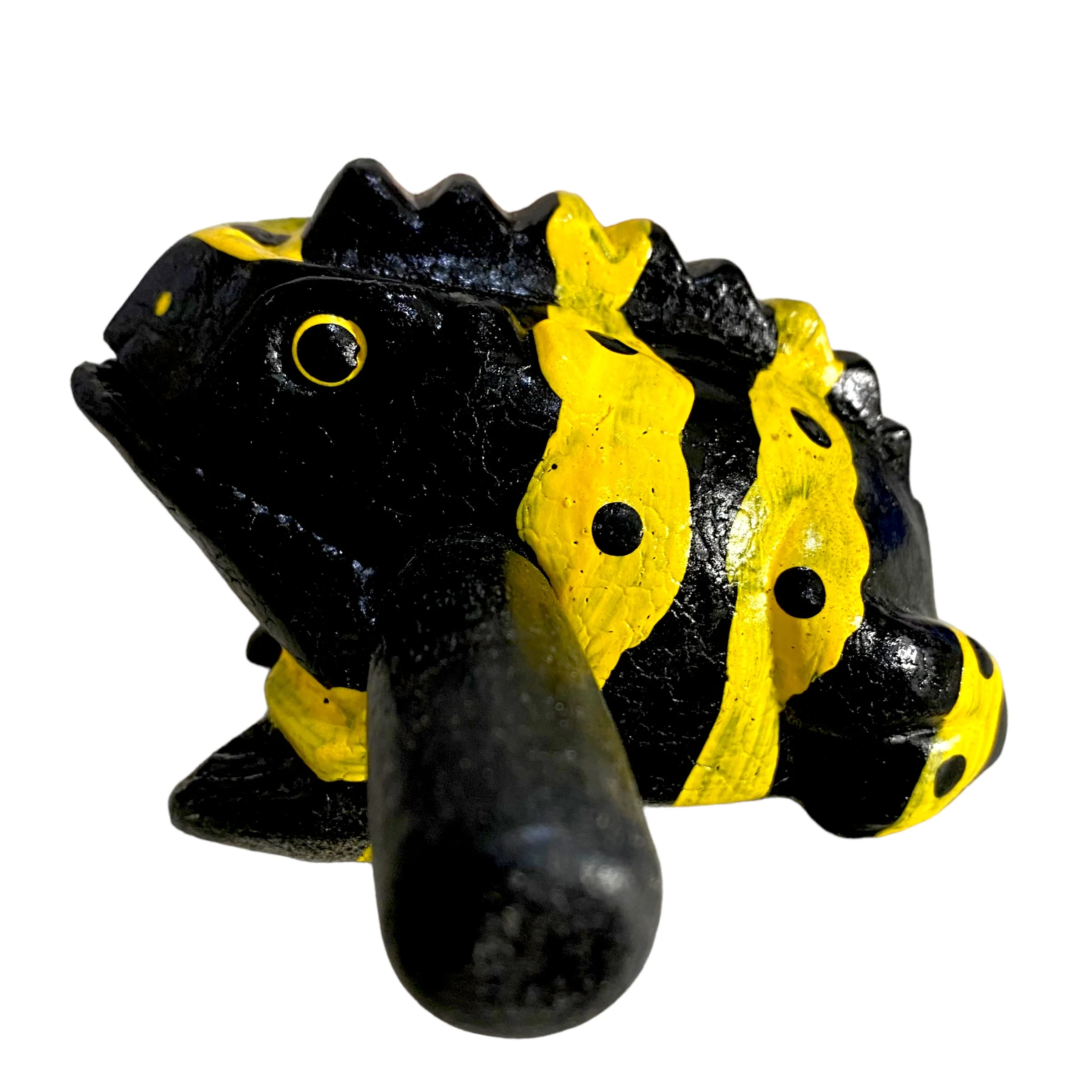 1.5" Wooden Musical Frog - Yellow Dart Design (Percussion Instrument) - Image 2