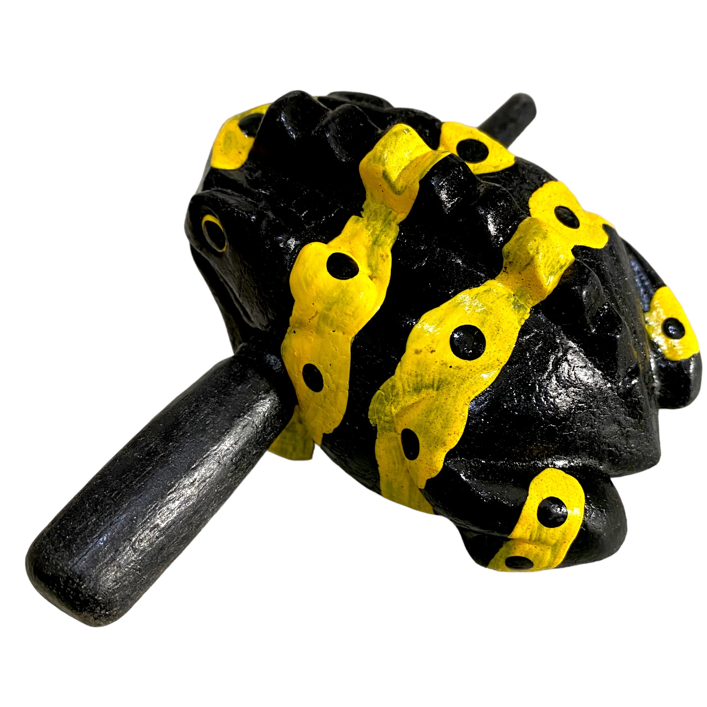 1.5" Wooden Musical Frog - Yellow Dart Design (Percussion Instrument) - Image 3