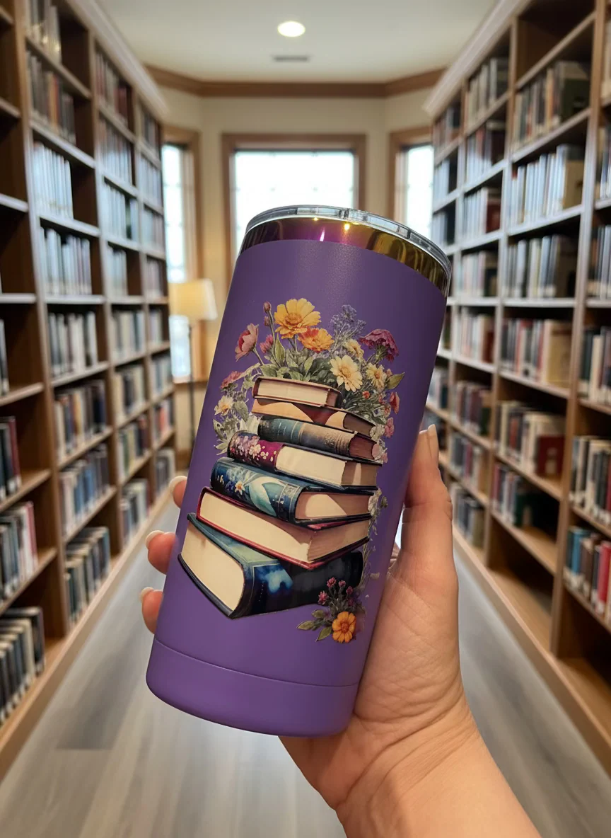 Stainless Steel Mug: 20oz Rainbow rimmed  Book lover - Image 2