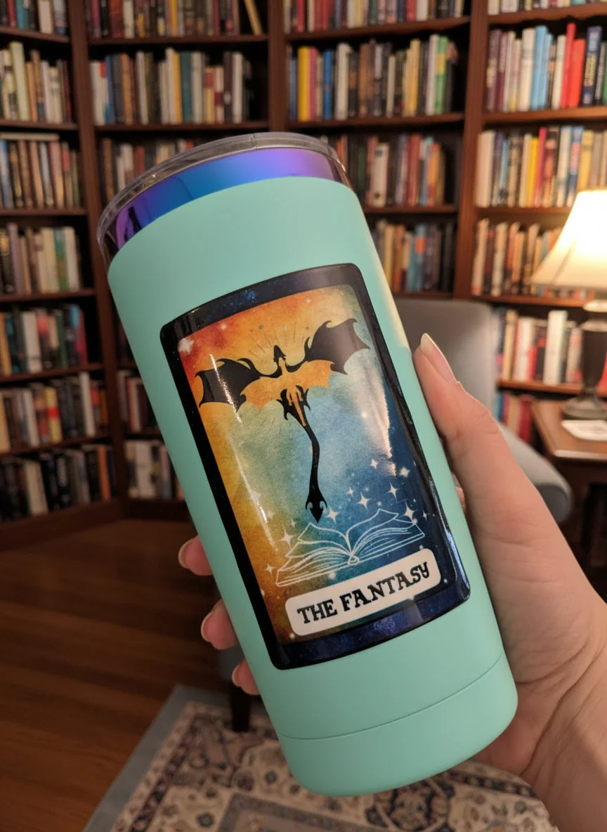 Stainless Steel Mug: 20oz Rainbow rimmed  Book lover - Image 3
