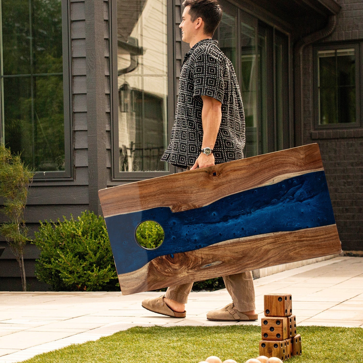 2ft x 4ft Resin & Wood Classic Cornhole Set | Live Edge River Collection - Image 6