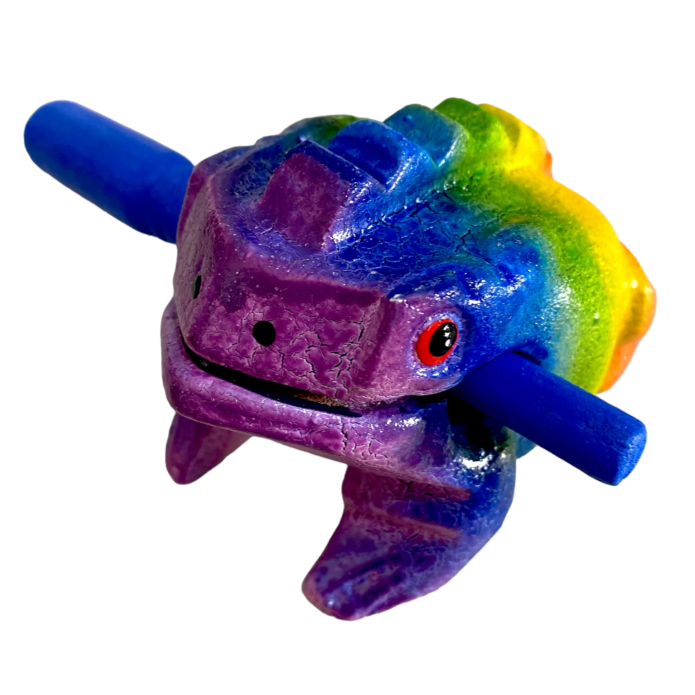 3" Wooden Musical Frog - Rainbow Design (Percussion Instrument) - Image 3