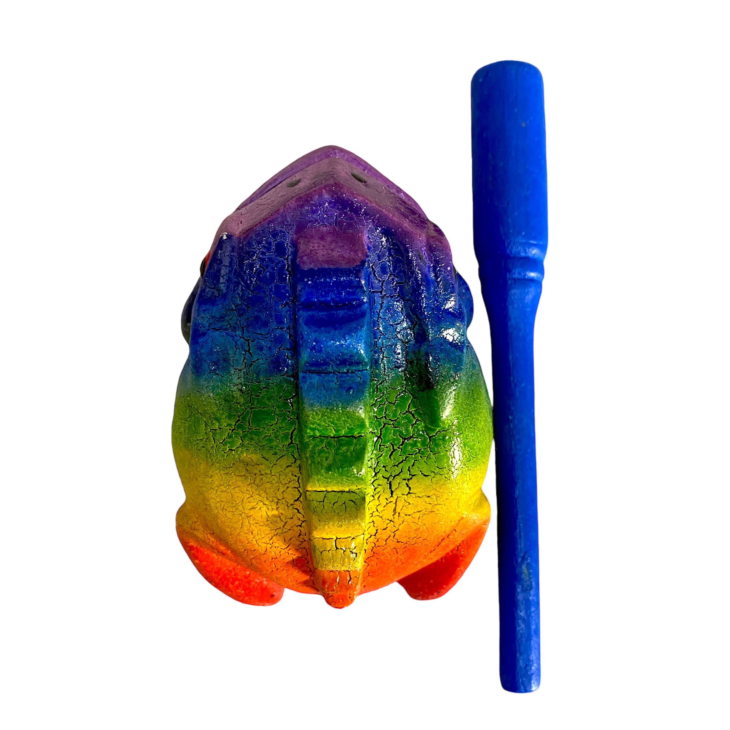 3" Wooden Musical Frog - Rainbow Design (Percussion Instrument) - Image 4