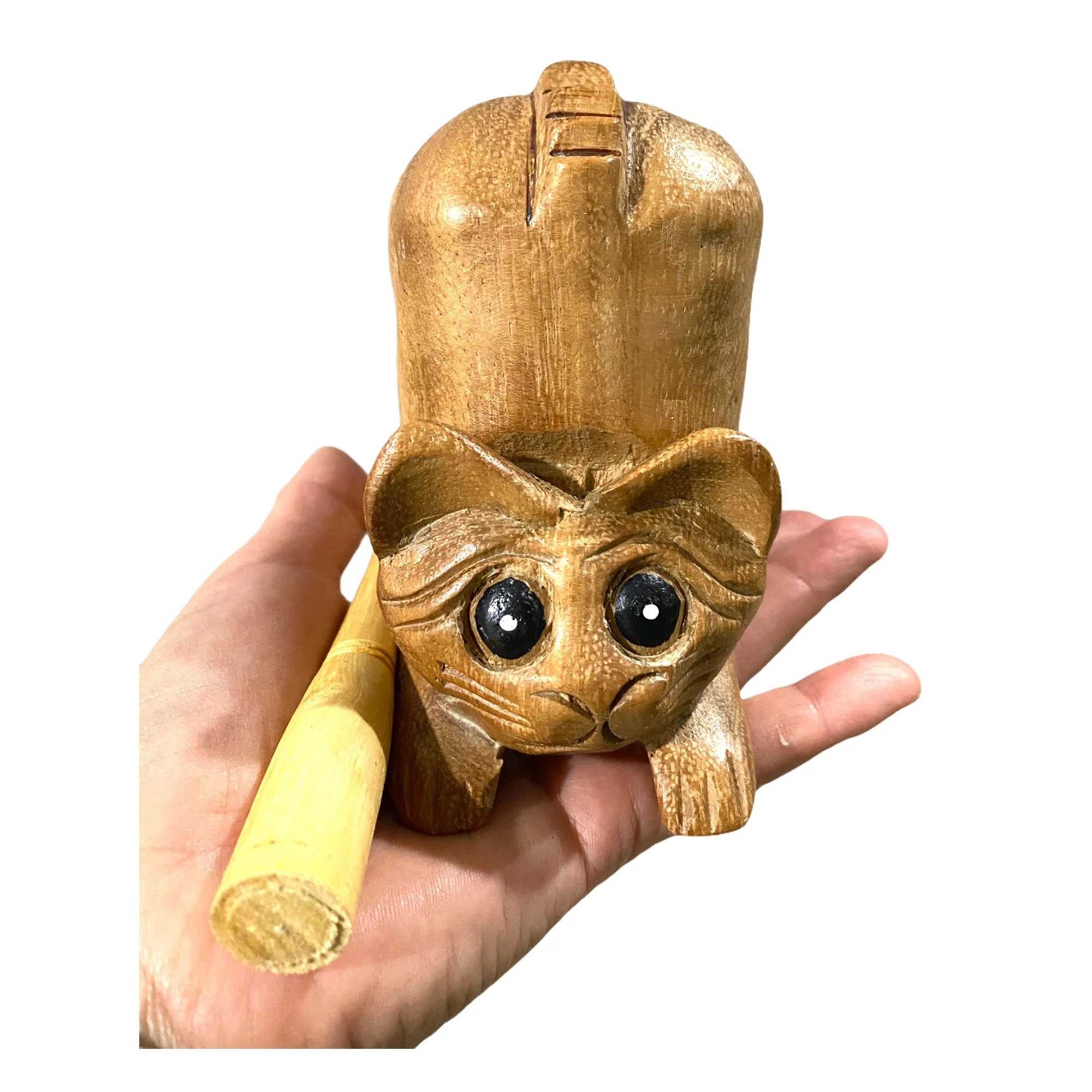 4" Musical Wooden Cat Percussion Whistle Instrument - Image 2