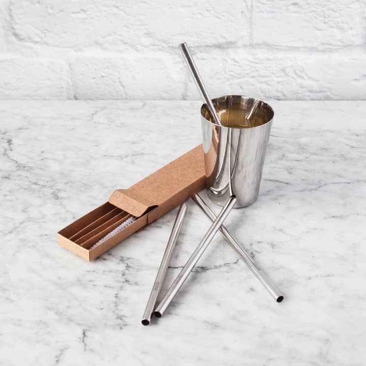 4 Stainless Steel Straws & Cleaning Brush - Image 3