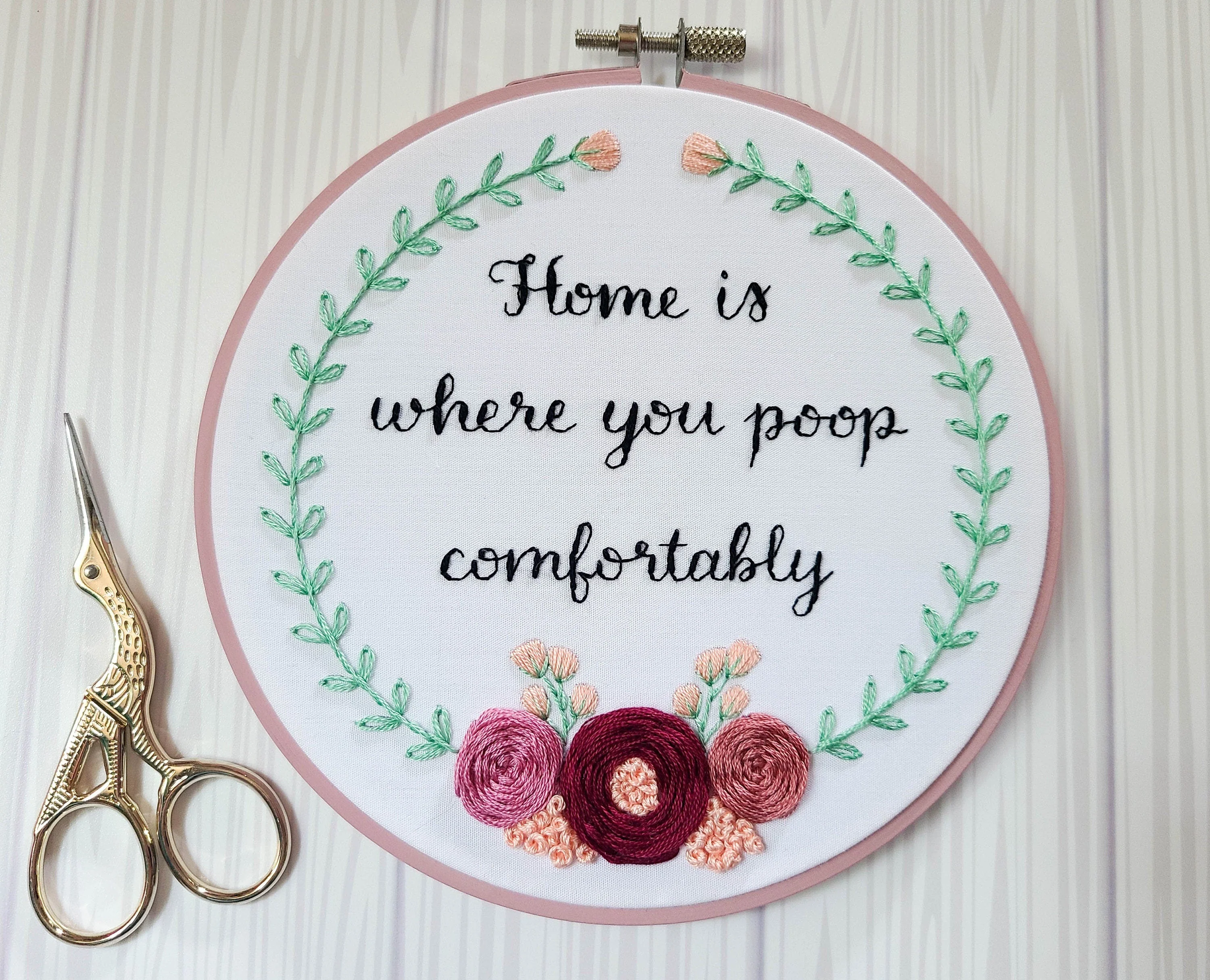 6" Embroidery Kit - Home Is Where You Poop Comfortably - Beginner Friendly - Image 2
