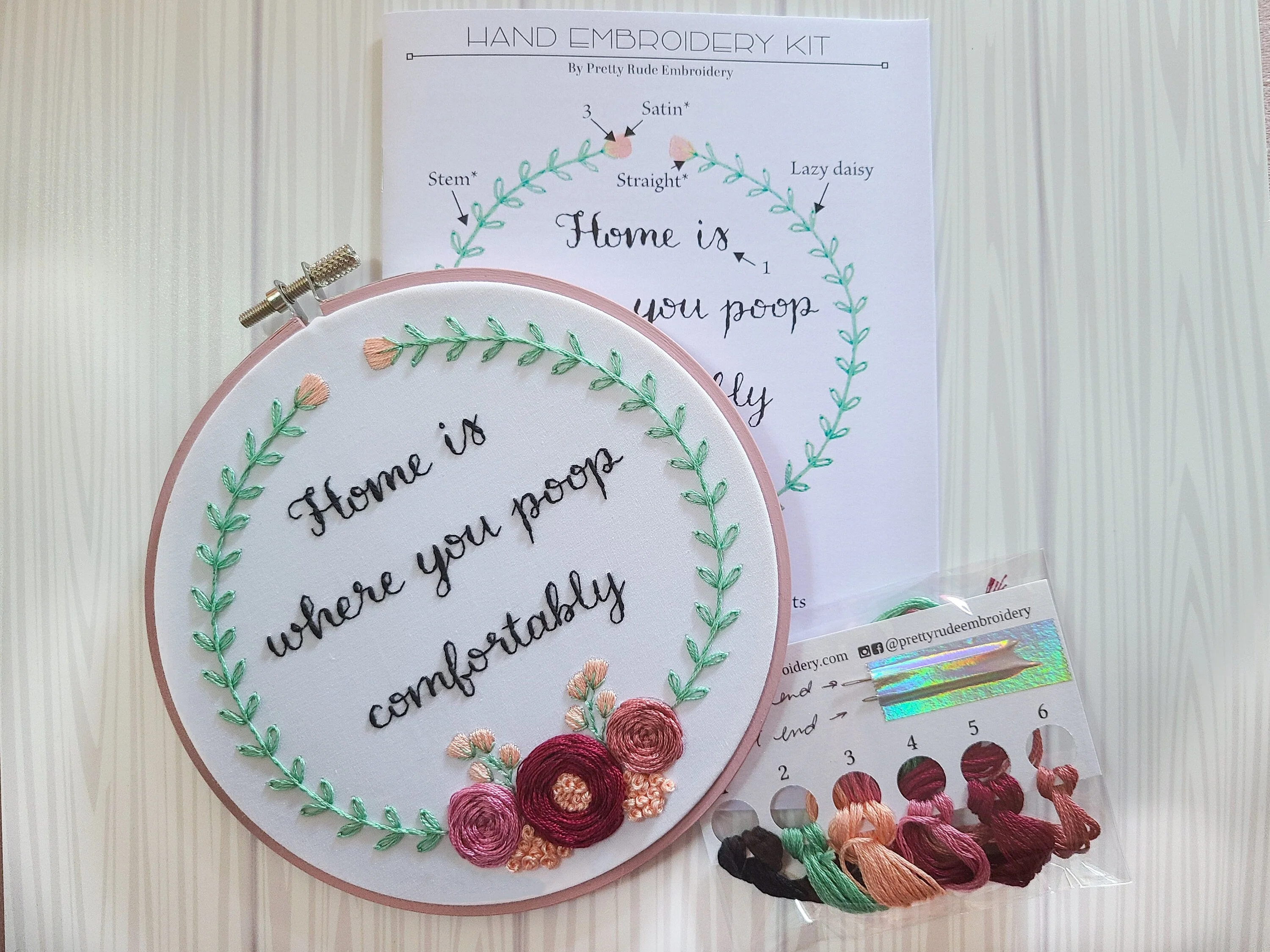 6" Embroidery Kit - Home Is Where You Poop Comfortably - Beginner Friendly - Image 4