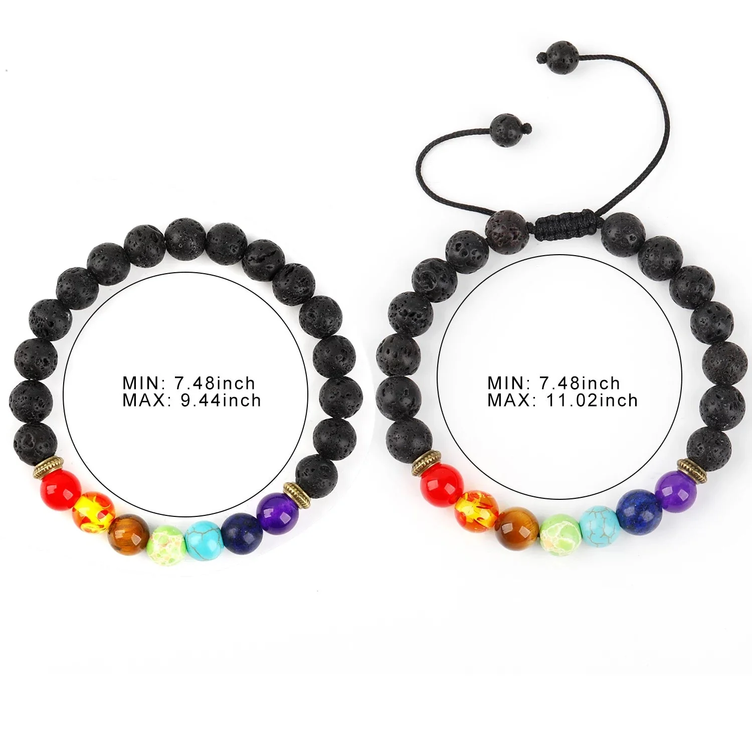7 Chakras Healing Bracelet | Black Lava beads | Oil diffuser bracelet - Image 3