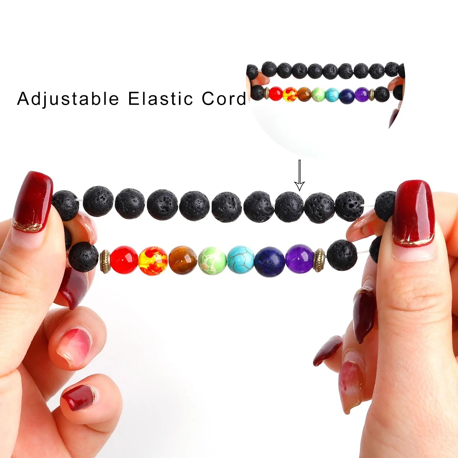 7 Chakras Healing Bracelet | Black Lava beads | Oil diffuser bracelet - Image 4
