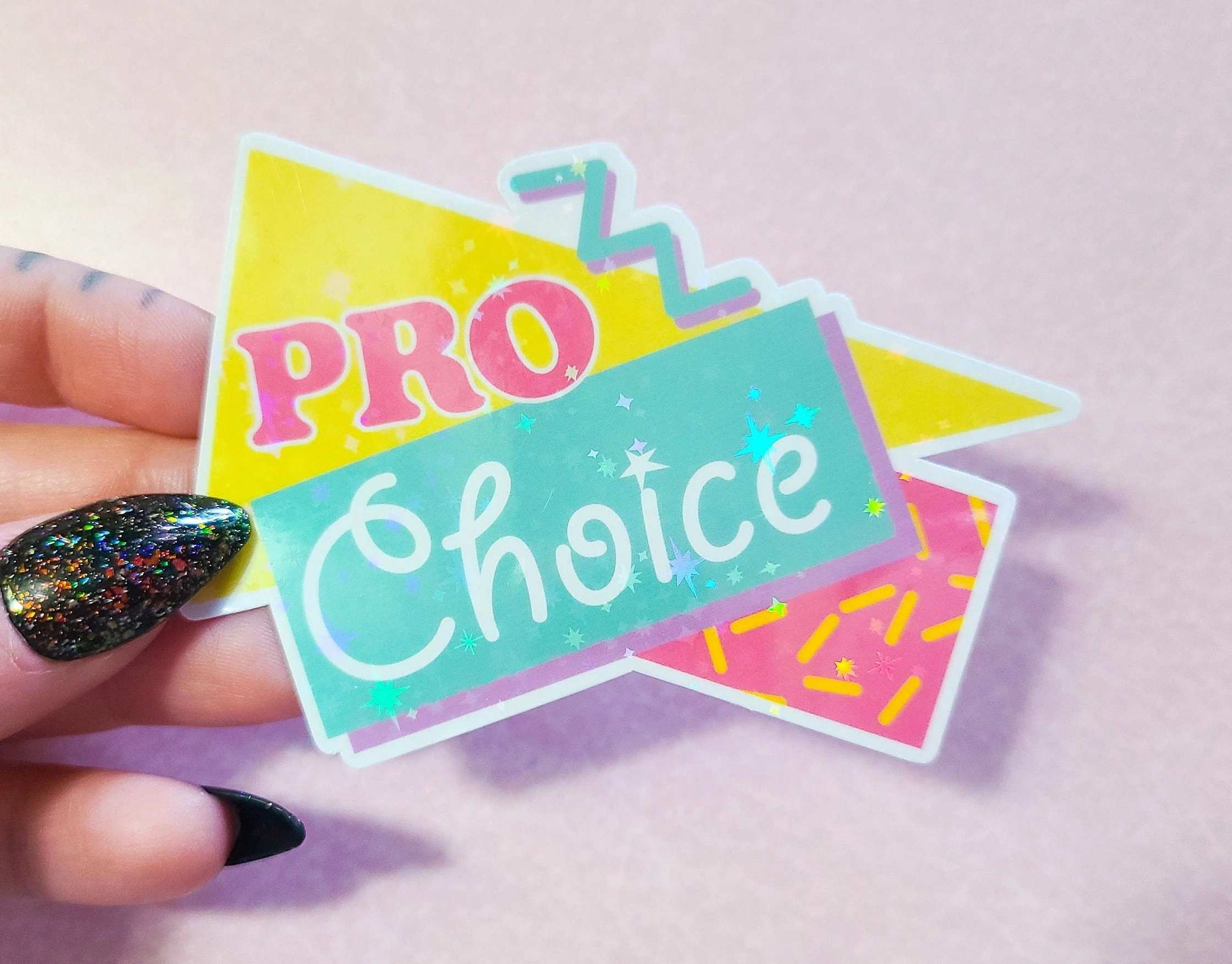90s Pro Choice Holographic Sticker, 3.25x2.25 in. - Image 4