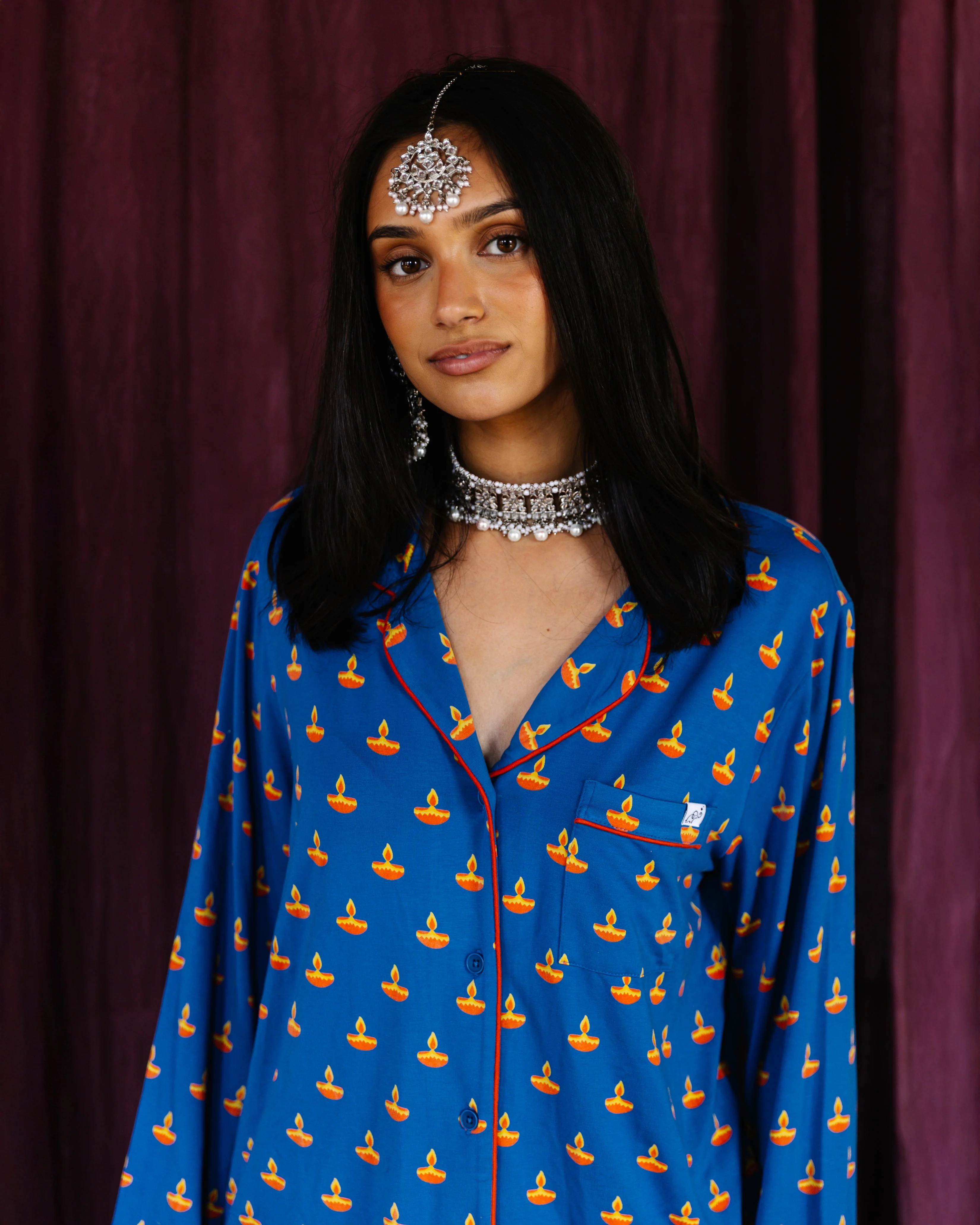 Adult Long Sleeve Button-Down Top – Blue Diya - Image 3