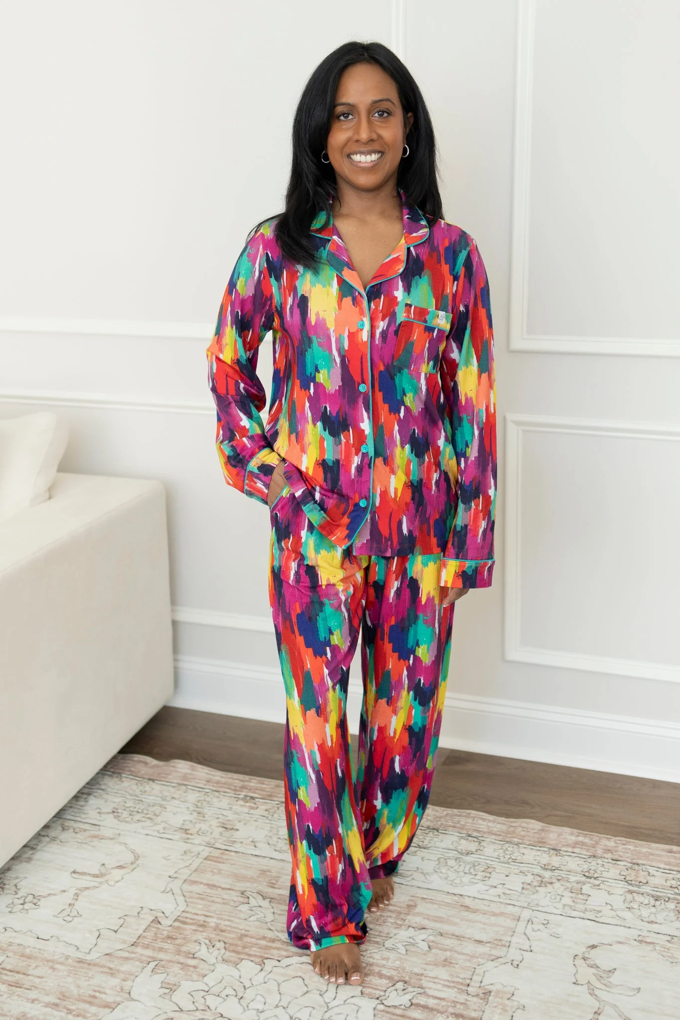 Adult Long Sleeve Button-Down Top – Holi Hues - Image 5