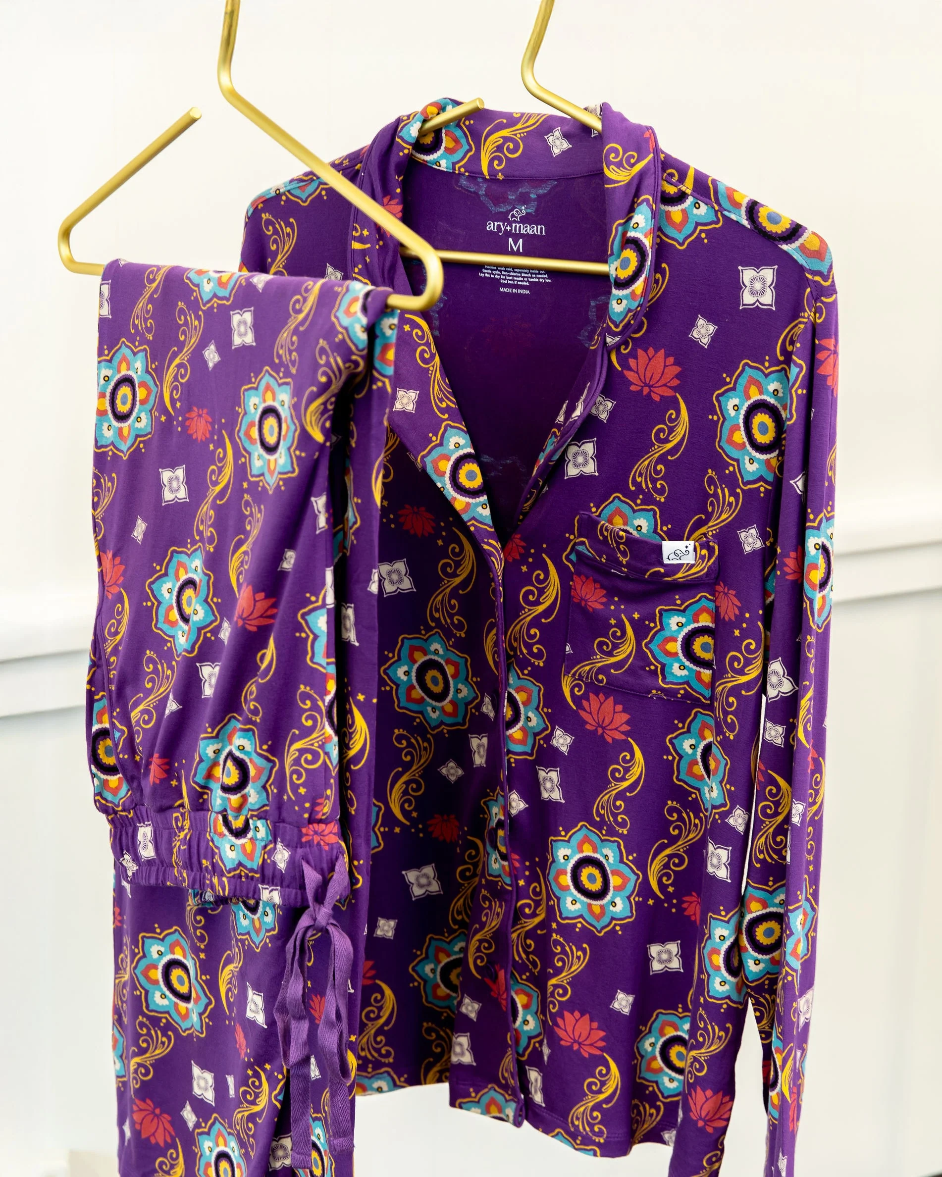 Adult Long Sleeve Button-Down Top – Purple Rangoli - Image 3