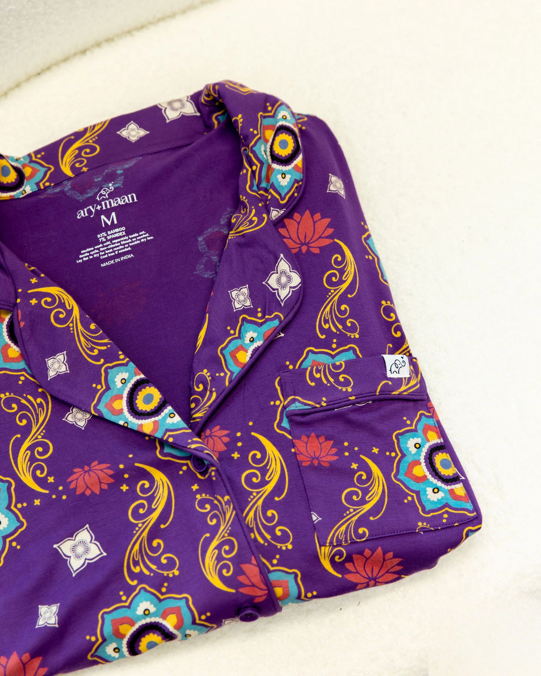 Adult Long Sleeve Button-Down Top – Purple Rangoli - Image 5