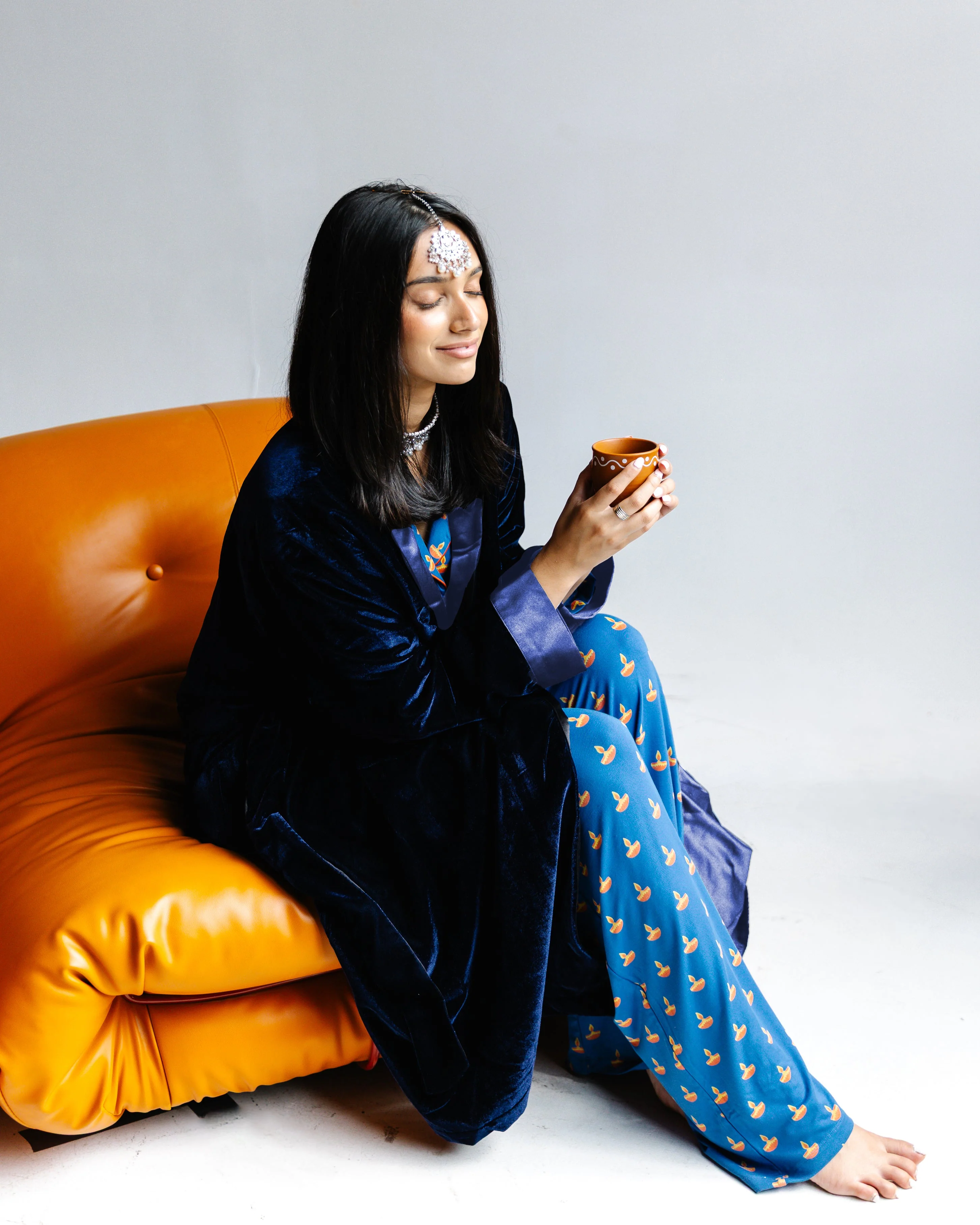 Adult Robe – Velvet & Satin – Blue Diya - Image 3