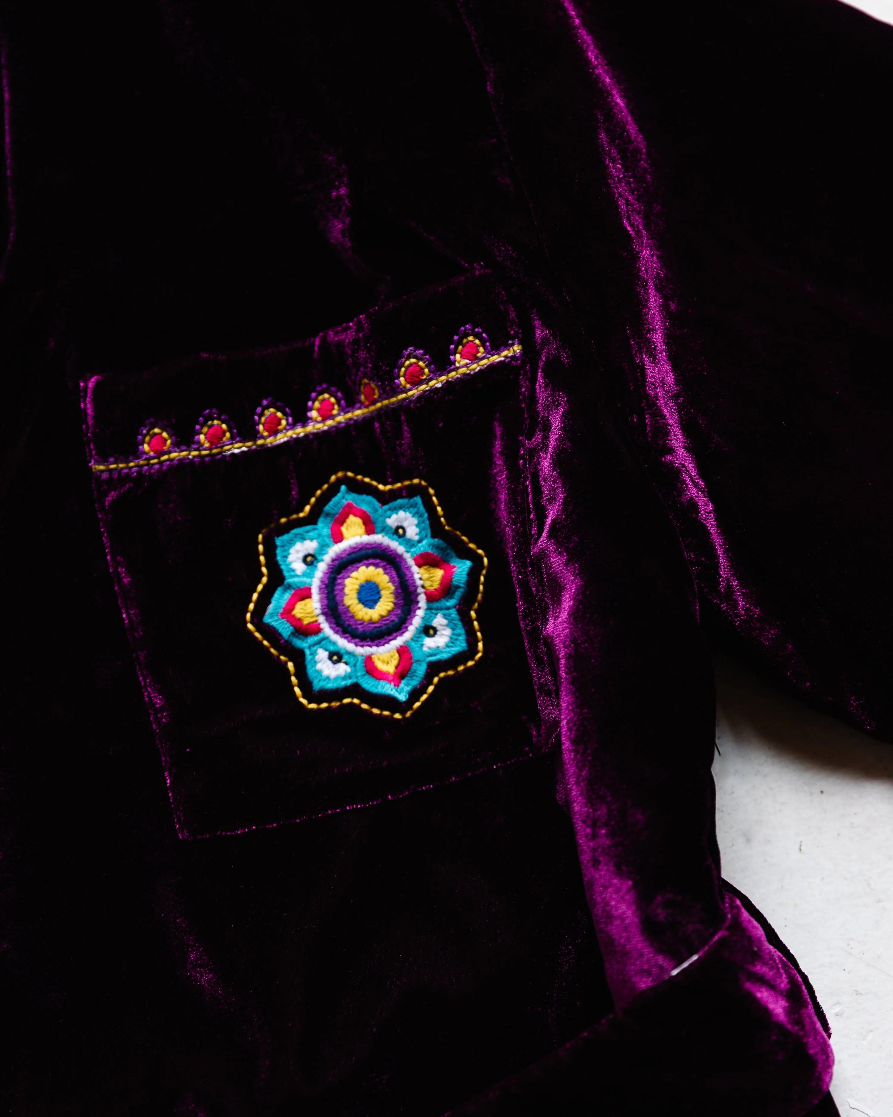 Adult Robe – Velvet & Satin – Purple Rangoli - Image 2