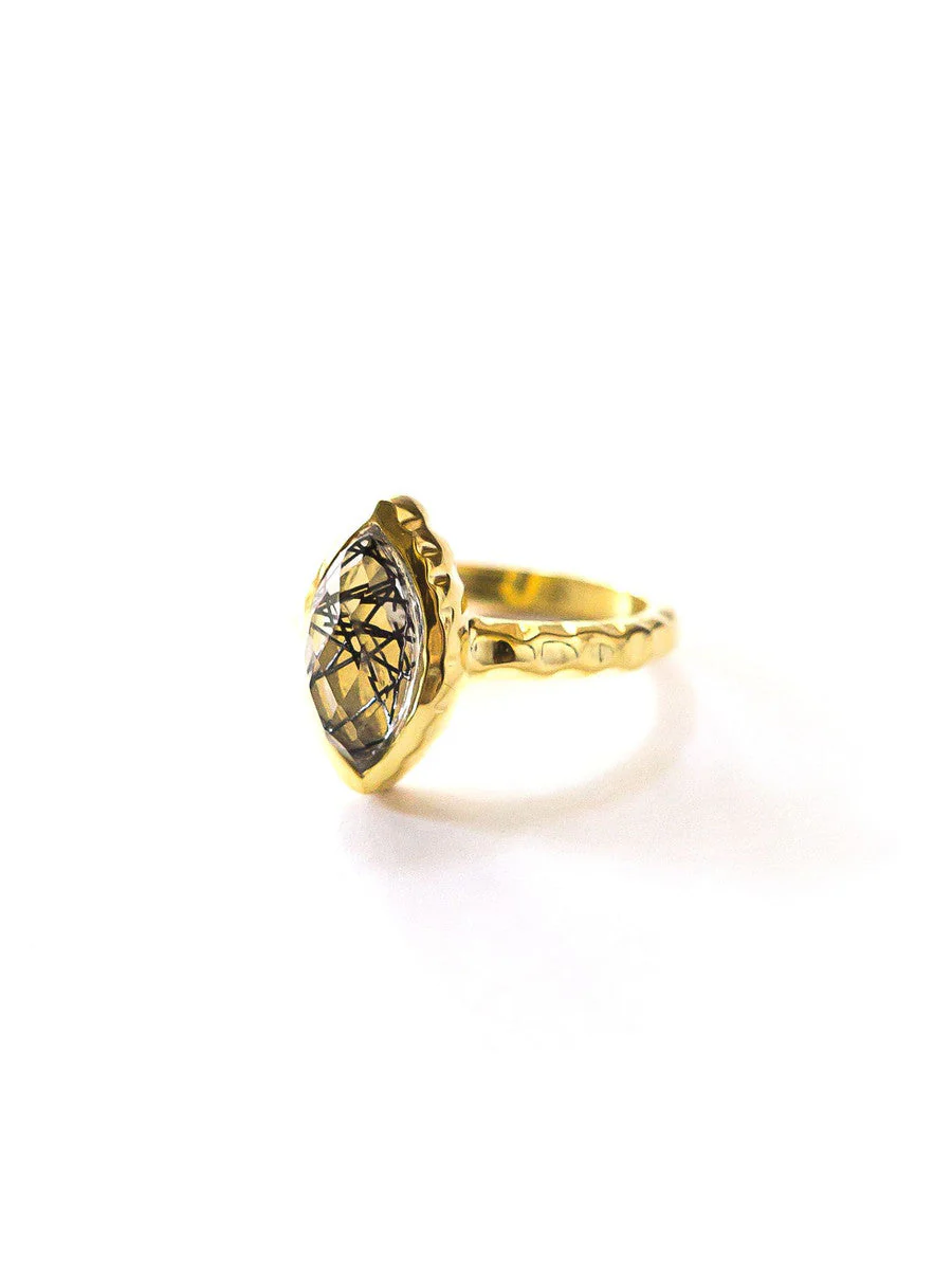 Almond Black Rutile Ring - Brass - Image 2