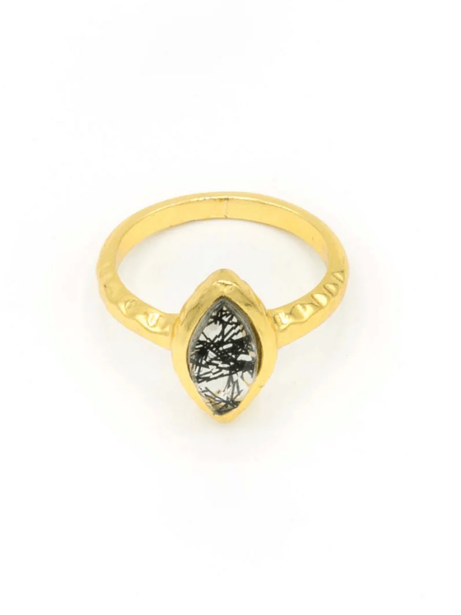 Almond Black Rutile Ring - Brass - Image 3