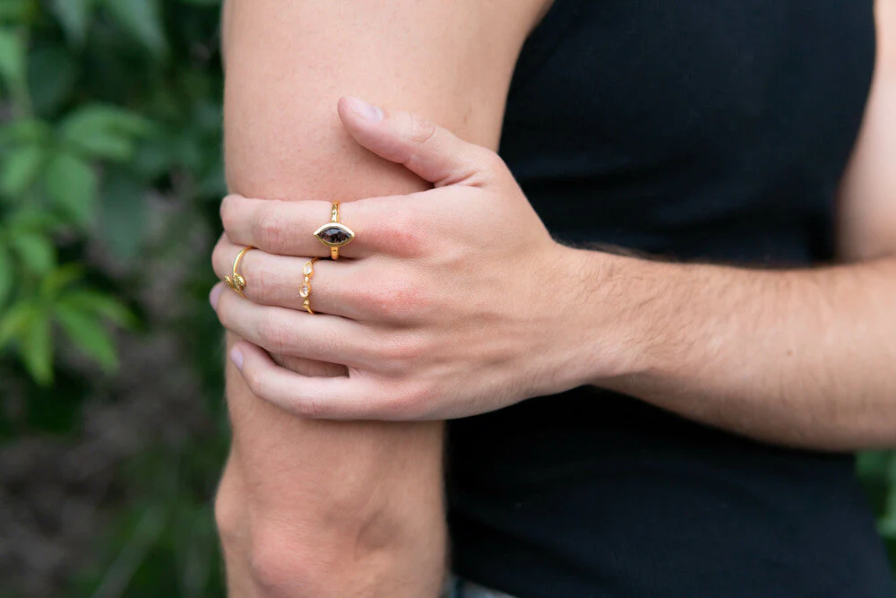Almond Black Rutile Ring - Brass - Image 6