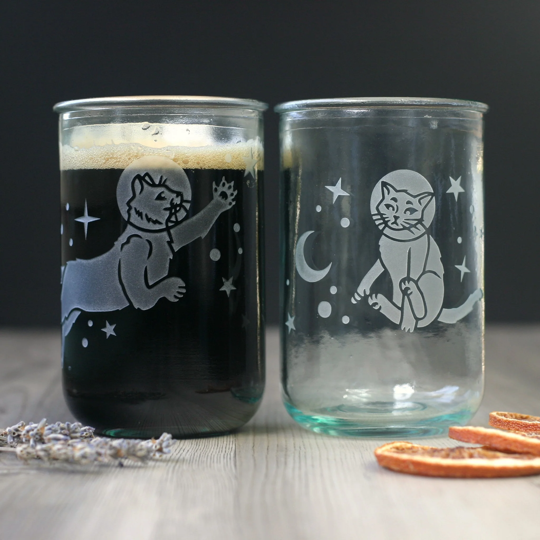 Astronaut Space Cats Rustic Recycled Glass Candle Cup - Image 2