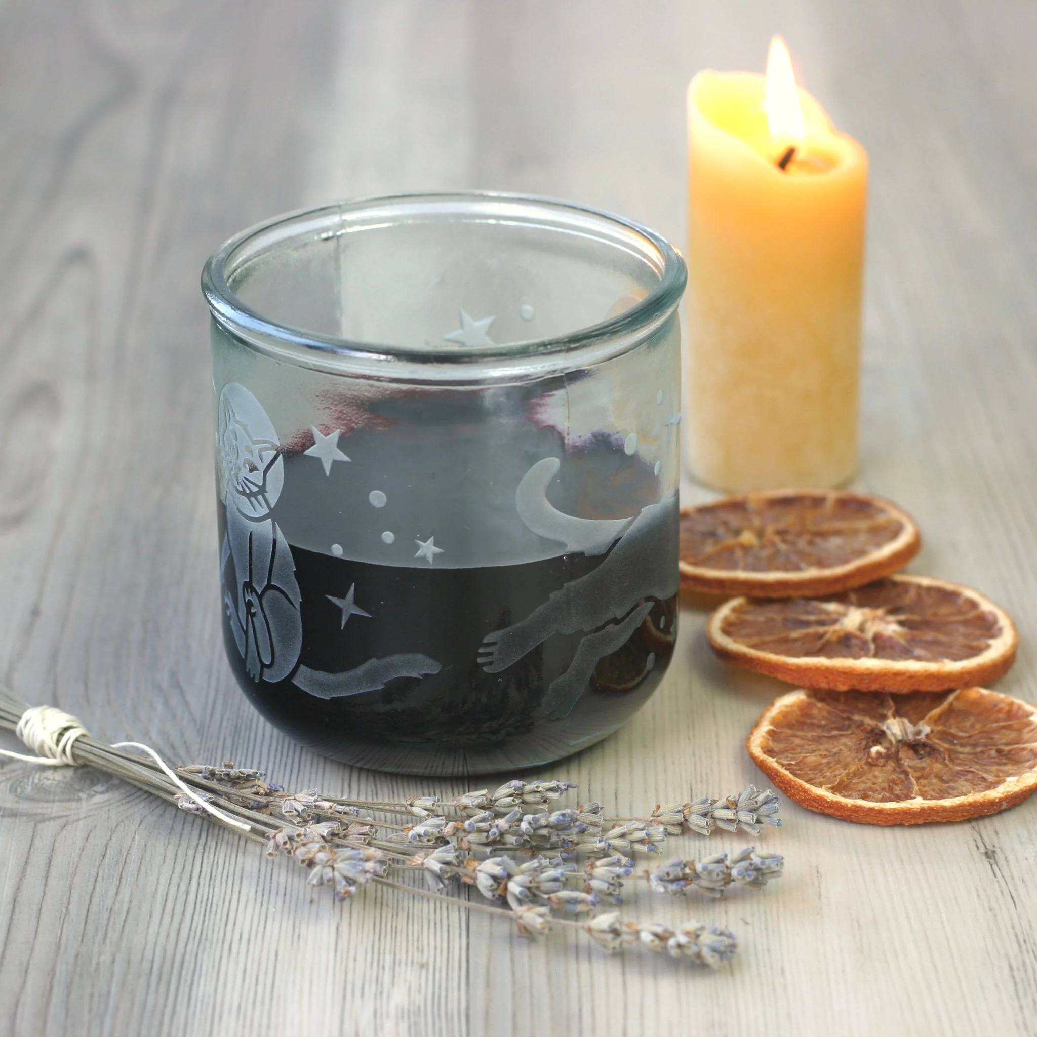 Astronaut Space Cats Rustic Recycled Glass Candle Cup - Image 4
