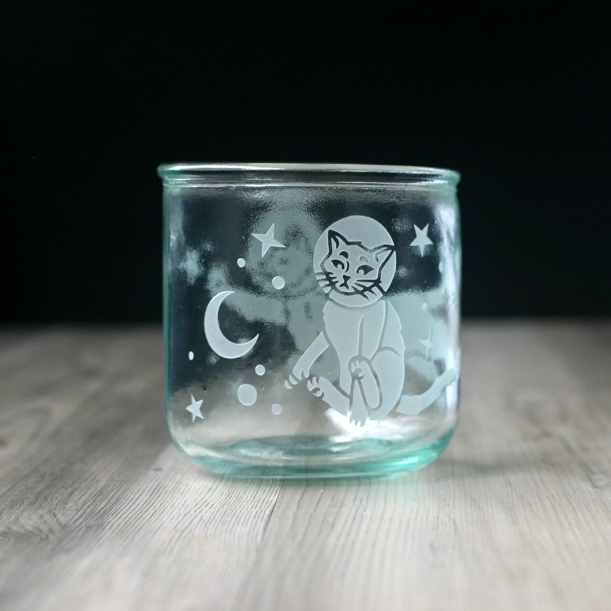 Astronaut Space Cats Rustic Recycled Glass Candle Cup - Image 5