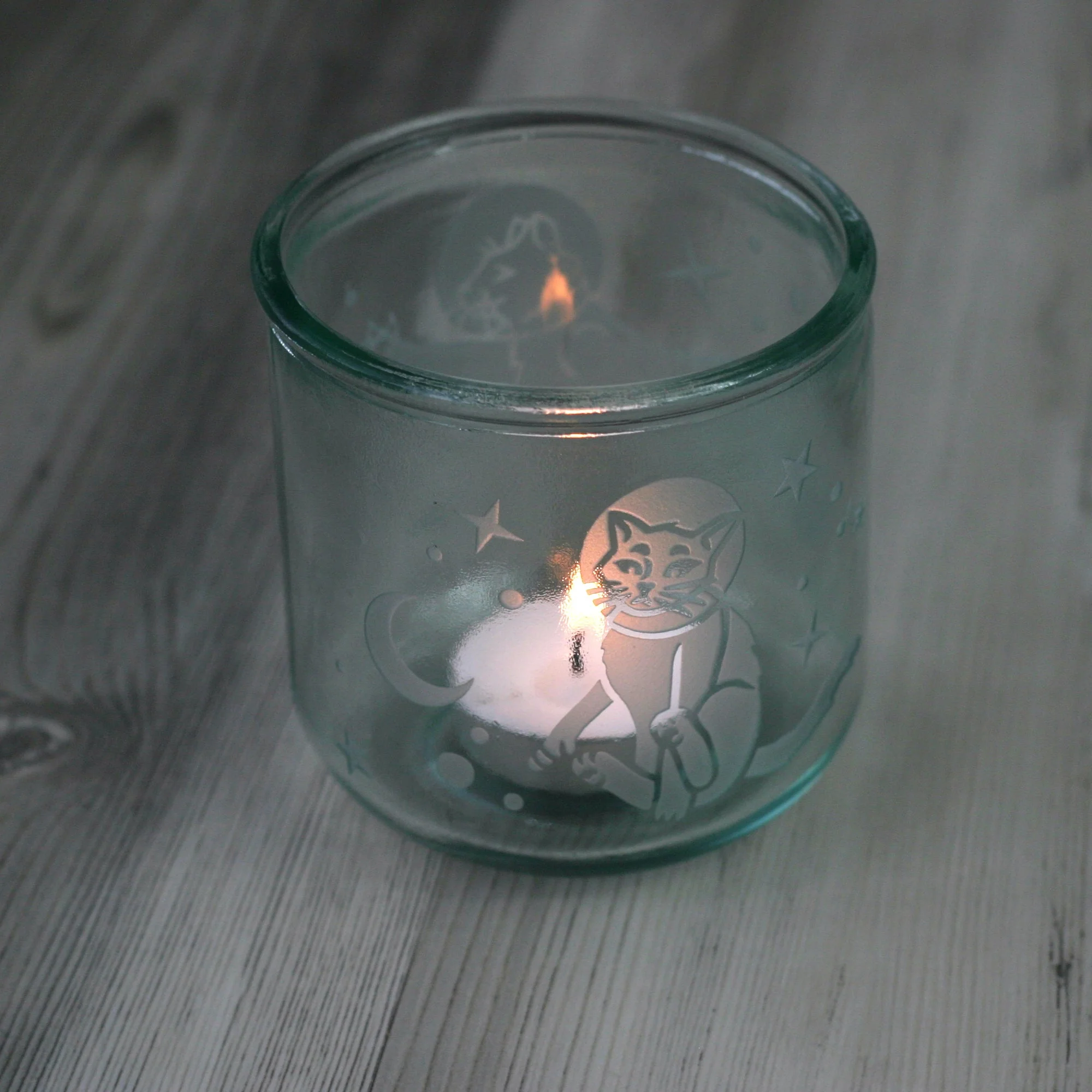 Astronaut Space Cats Rustic Recycled Glass Candle Cup - Image 7