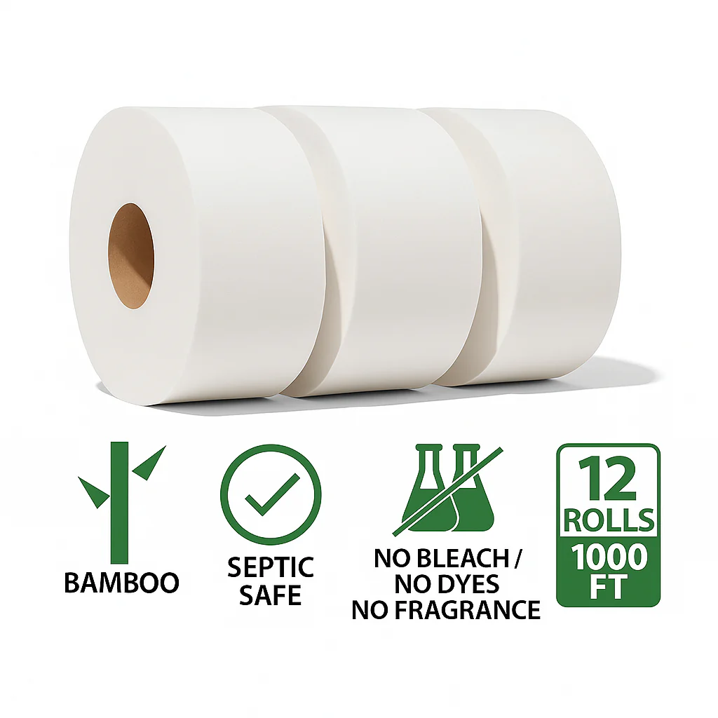 Bamboo Toilet Paper, JRT 12 Jumbo Roll Tissue, 2-Ply 1000 Sheets, 9" Diameter, Bulk for Business, Commercial & Schools - Image 2