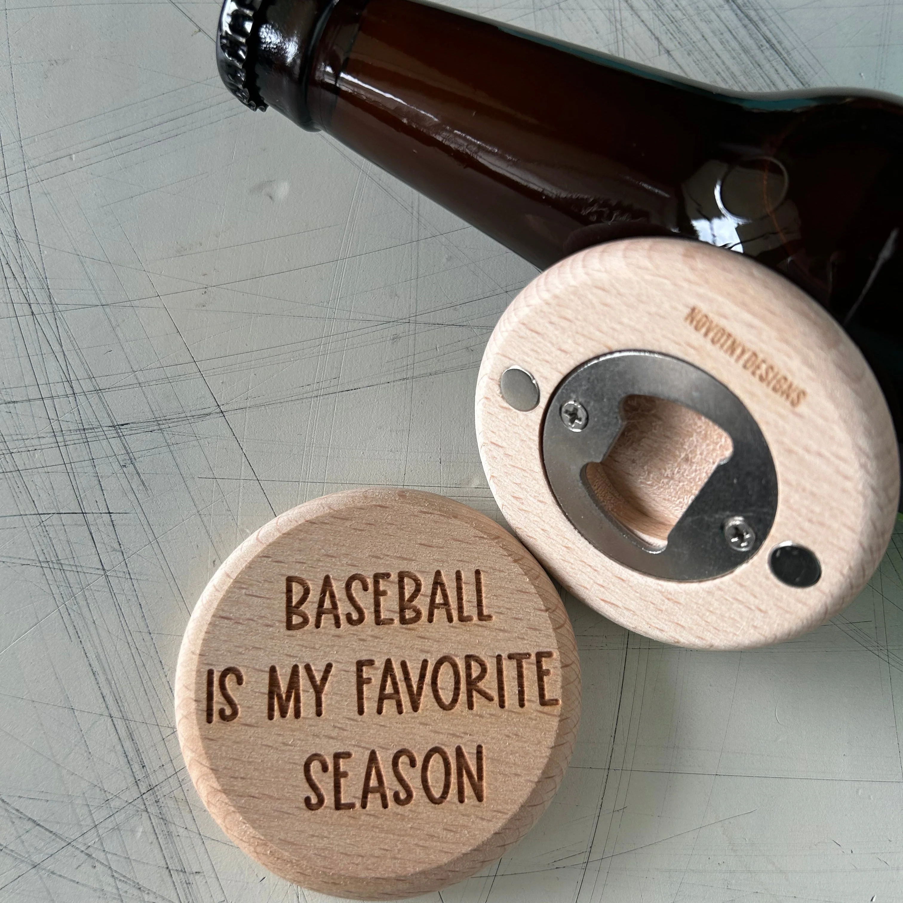 Baseball is my favorite season - magnetic wood bottle opener - Image 3