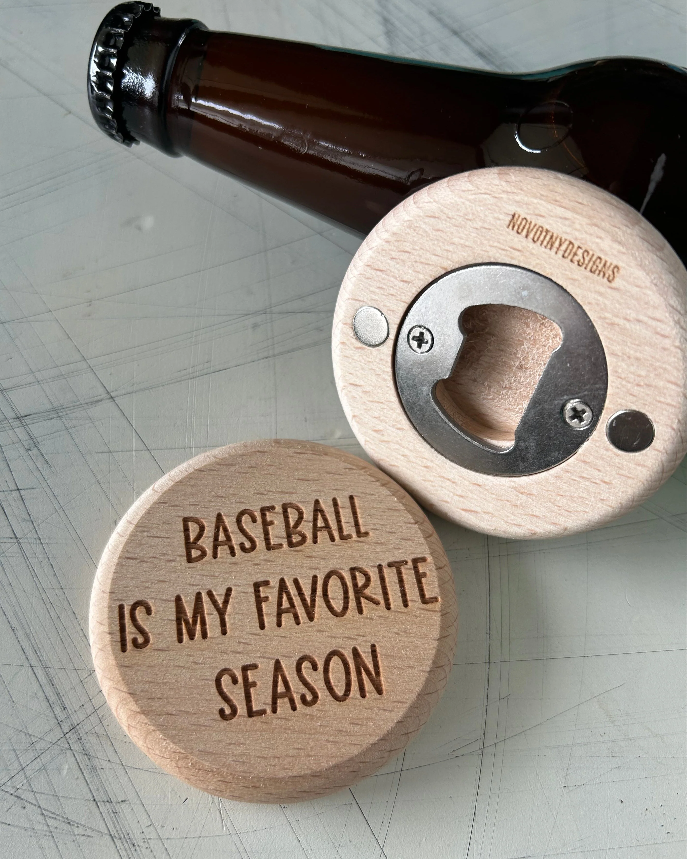Baseball is my favorite season - magnetic wood bottle opener - Image 4