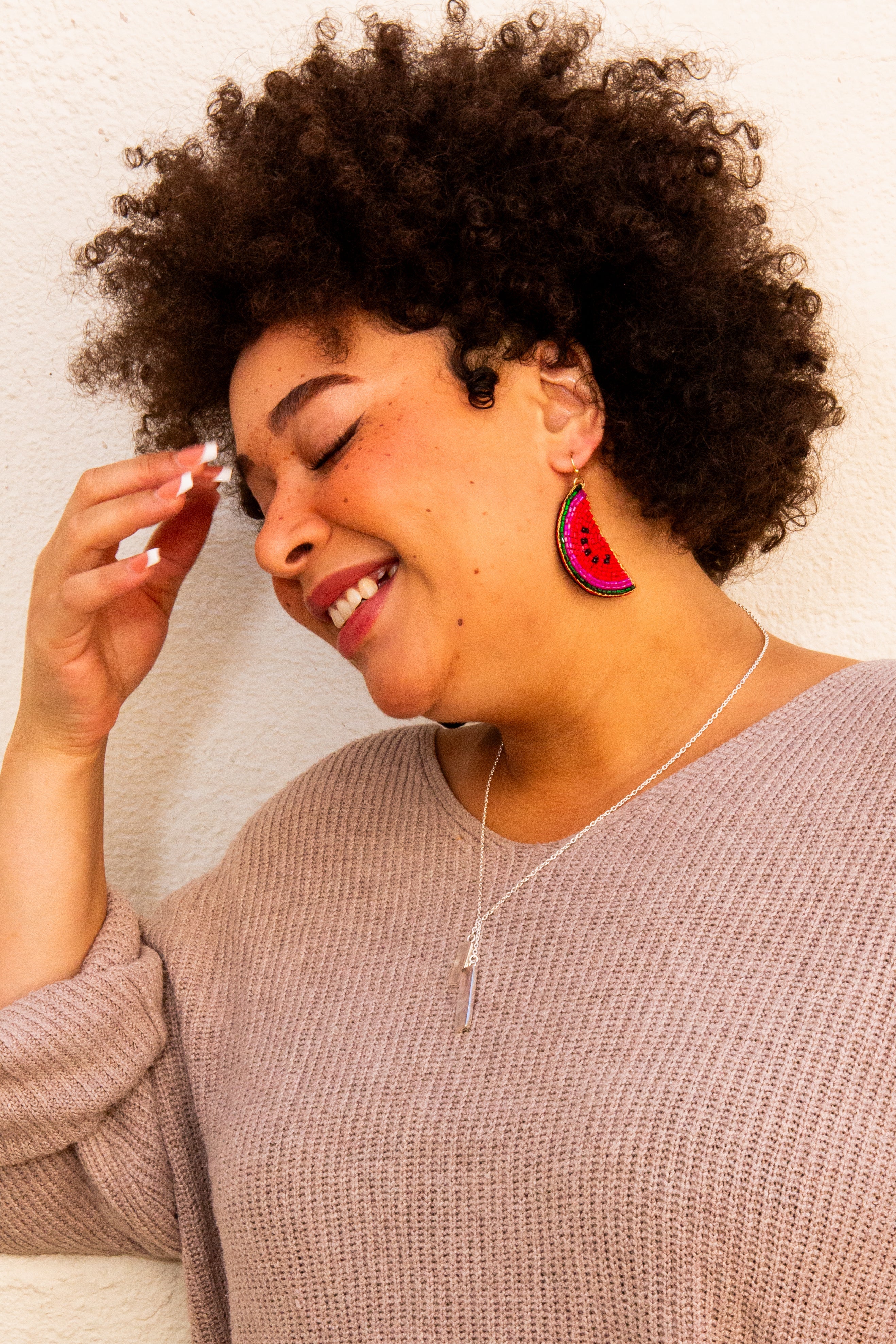 Beaded Fruit Earrings - Watermelon - Image 3