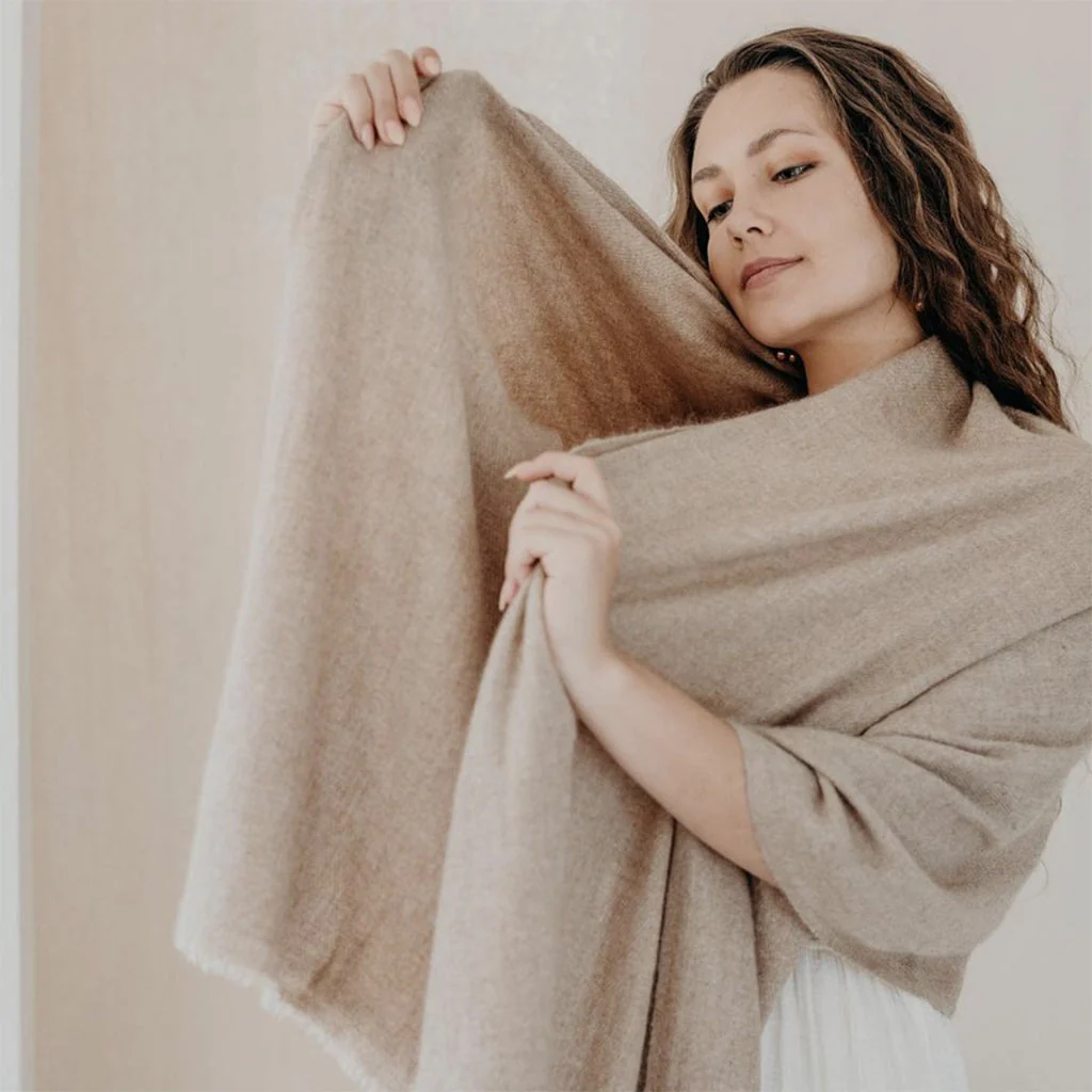 Beige Handloom Cashmere Scarf - Image 2