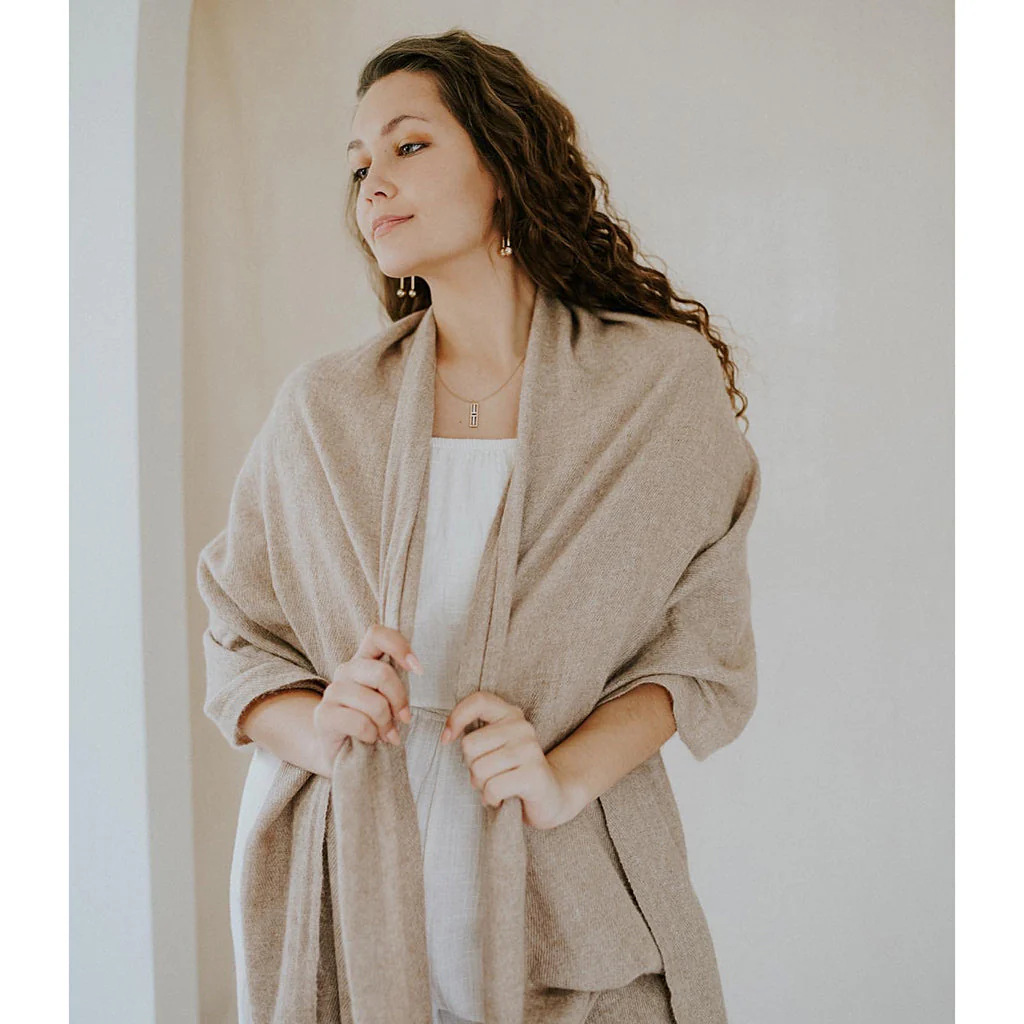 Beige Handloom Cashmere Scarf - Image 3