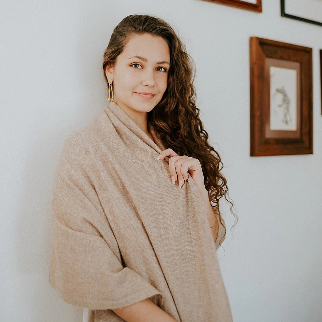 Beige Handloom Cashmere Scarf - Image 5