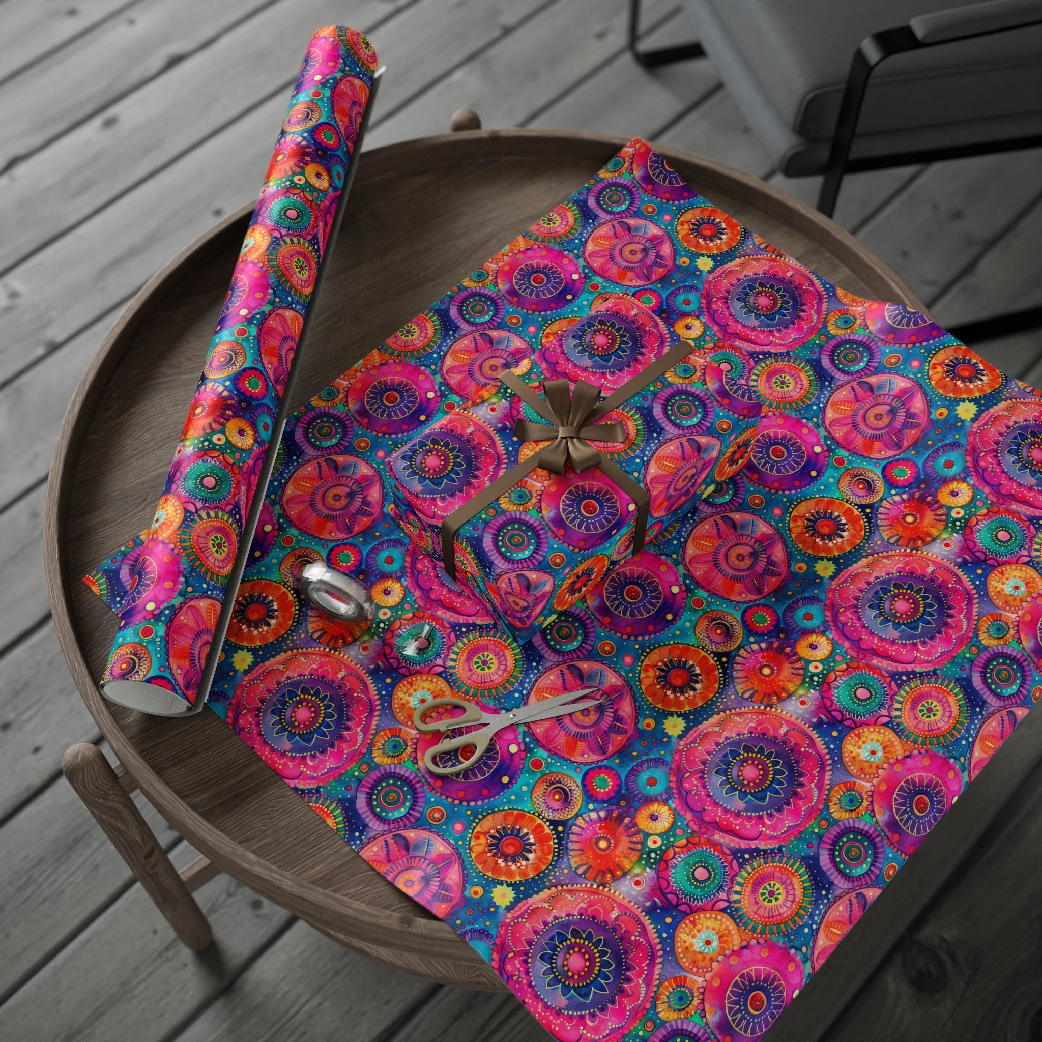 Bespattered Facade Colorful Circles Wrapping Paper | Three Sizes | Glossy or Matte - Image 2