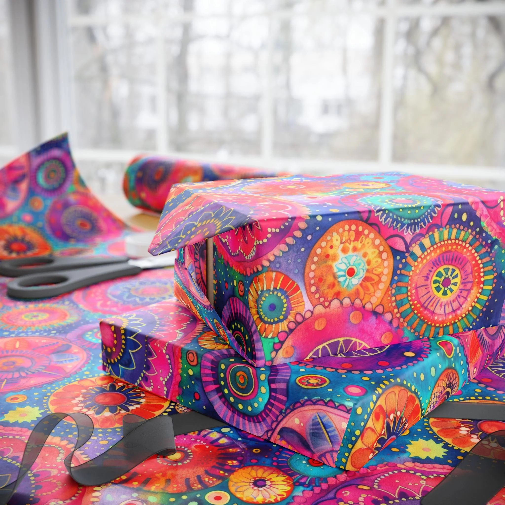 Bespattered Facade Colorful Circles Wrapping Paper | Three Sizes | Glossy or Matte - Image 3