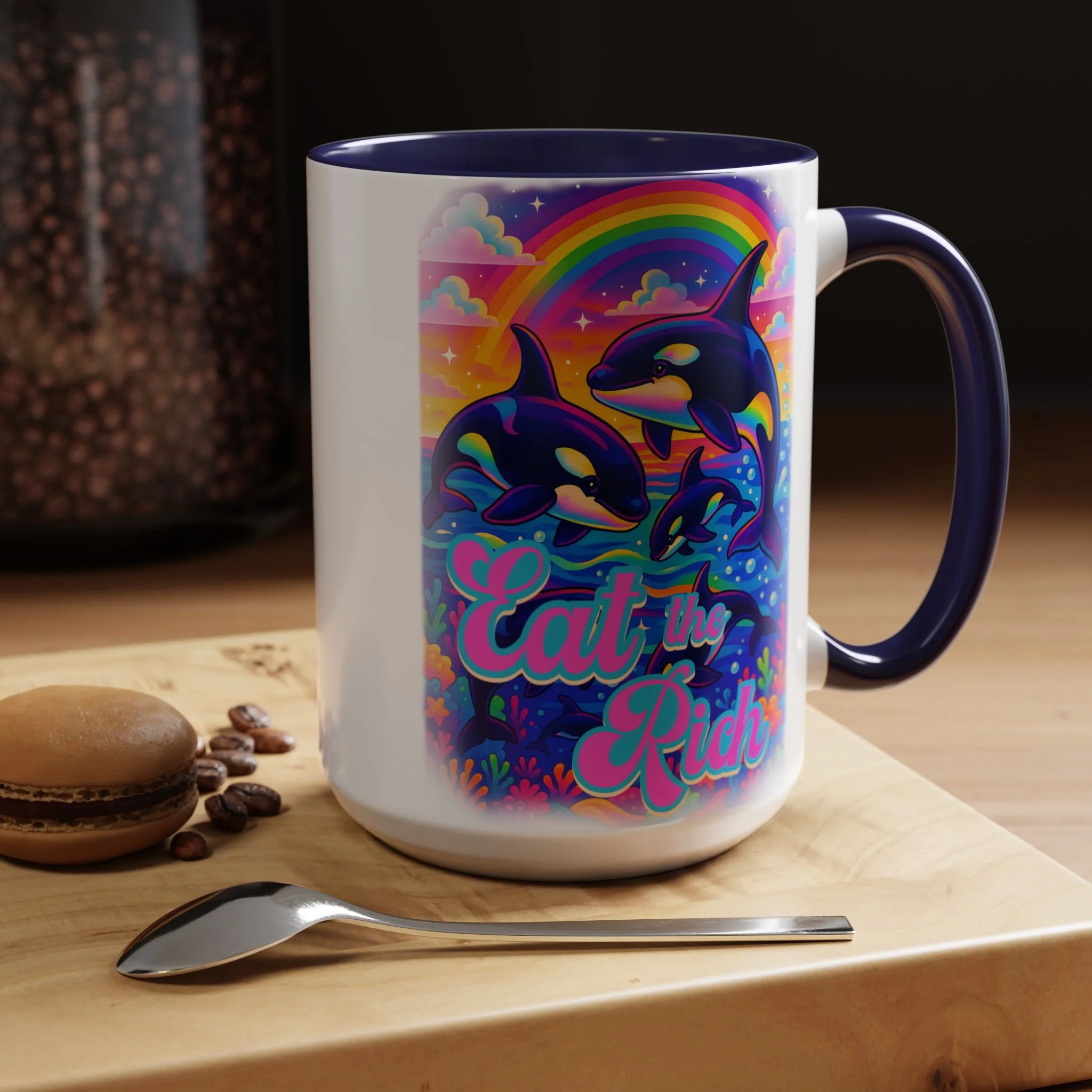 Bespattered Facade "Eat the Rich" Orcas Whimsical Rainbow Mug | Four Colors | 11oz or 15oz - Image 10