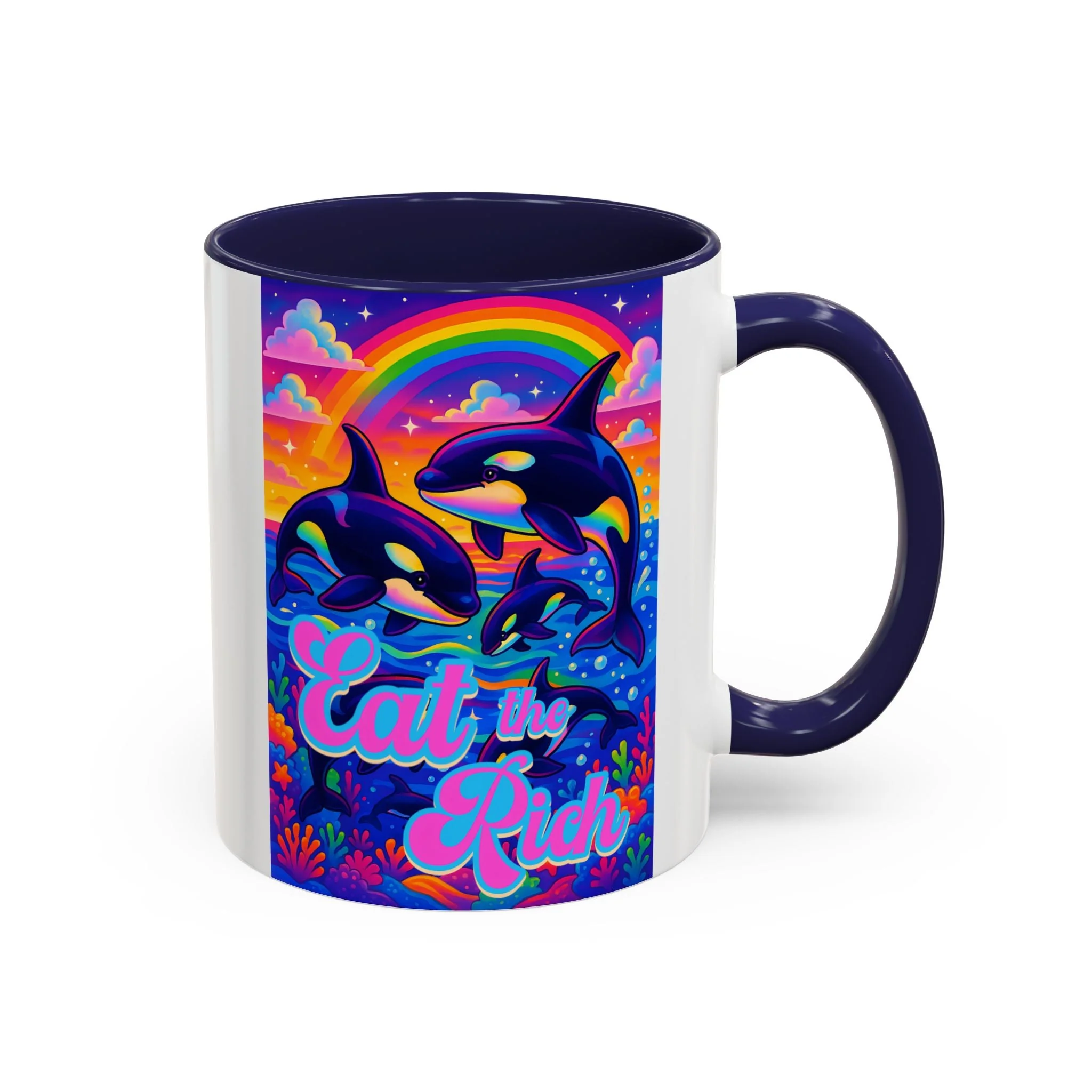 Bespattered Facade "Eat the Rich" Orcas Whimsical Rainbow Mug | Four Colors | 11oz or 15oz - Image 14