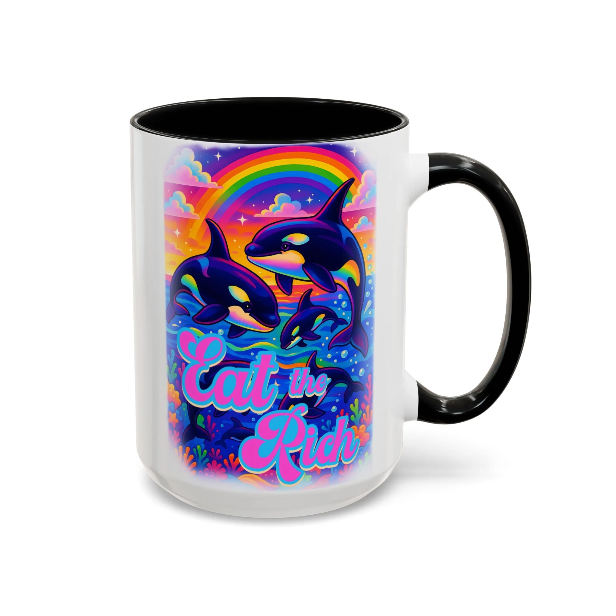 Bespattered Facade "Eat the Rich" Orcas Whimsical Rainbow Mug | Four Colors | 11oz or 15oz - Image 15