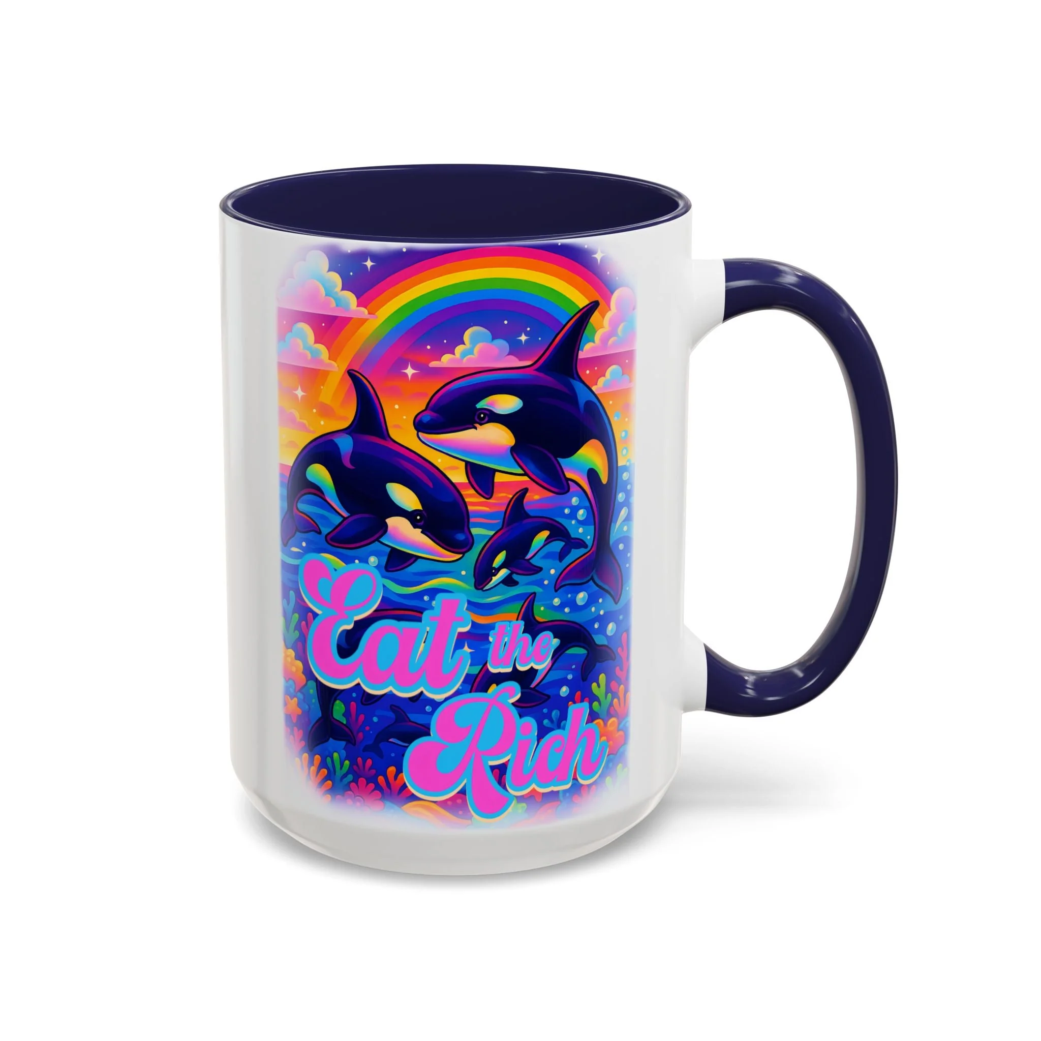Bespattered Facade "Eat the Rich" Orcas Whimsical Rainbow Mug | Four Colors | 11oz or 15oz - Image 16