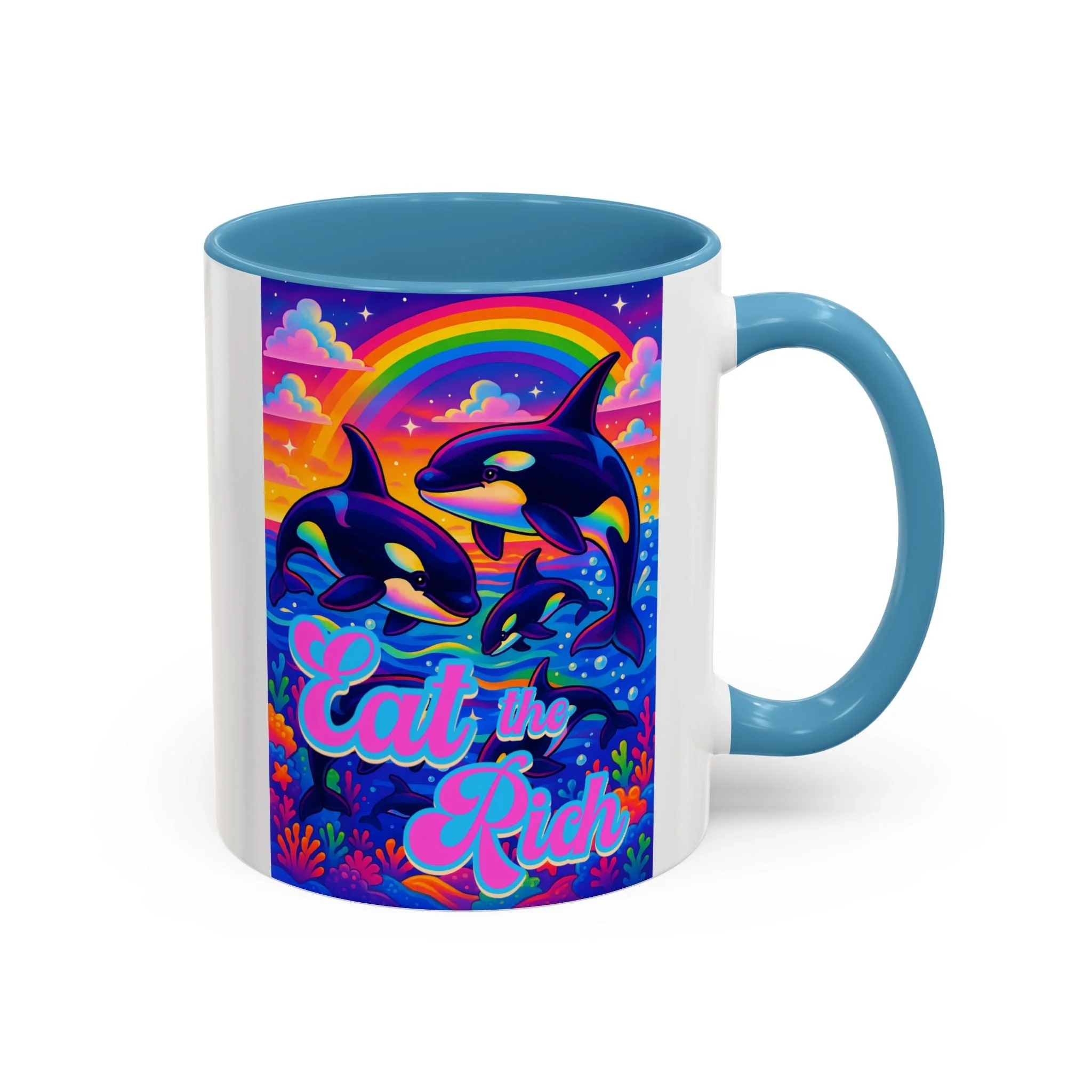 Bespattered Facade "Eat the Rich" Orcas Whimsical Rainbow Mug | Four Colors | 11oz or 15oz - Image 17