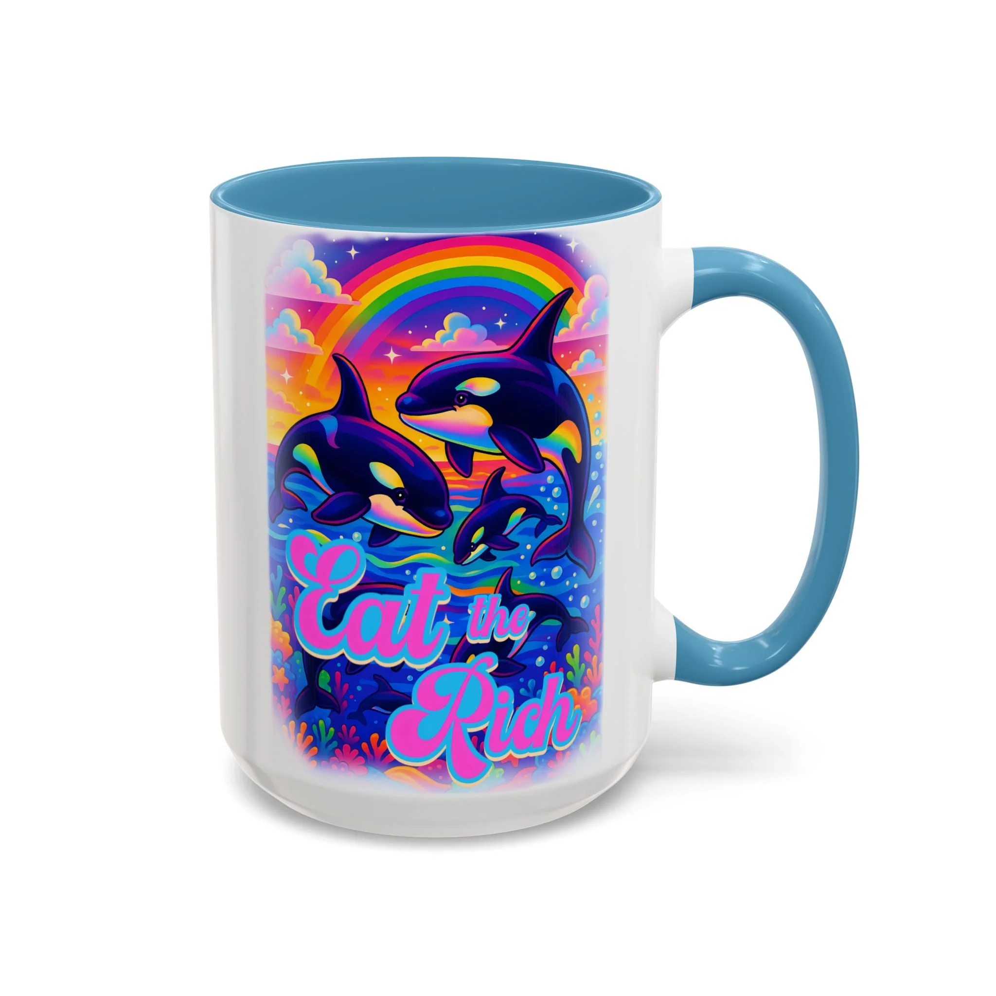 Bespattered Facade "Eat the Rich" Orcas Whimsical Rainbow Mug | Four Colors | 11oz or 15oz - Image 18