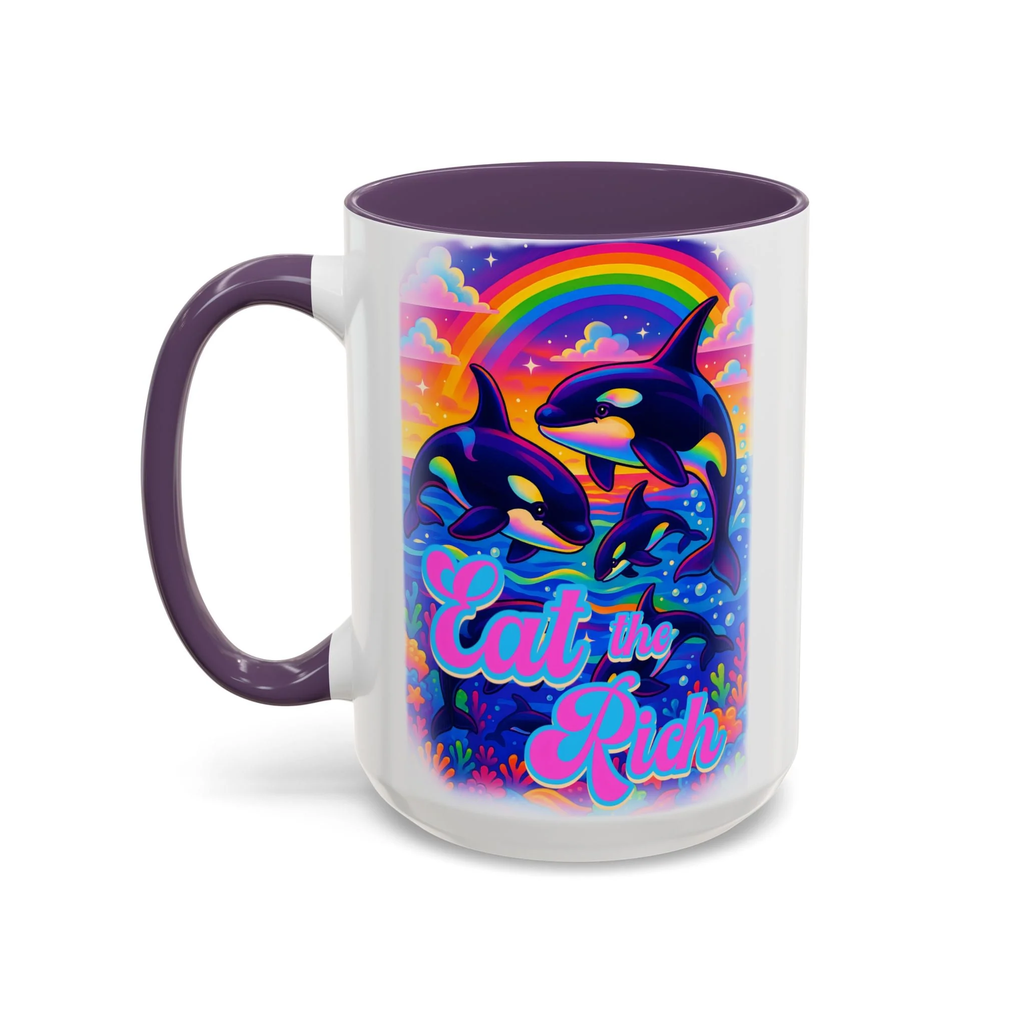 Bespattered Facade "Eat the Rich" Orcas Whimsical Rainbow Mug | Four Colors | 11oz or 15oz - Image 19