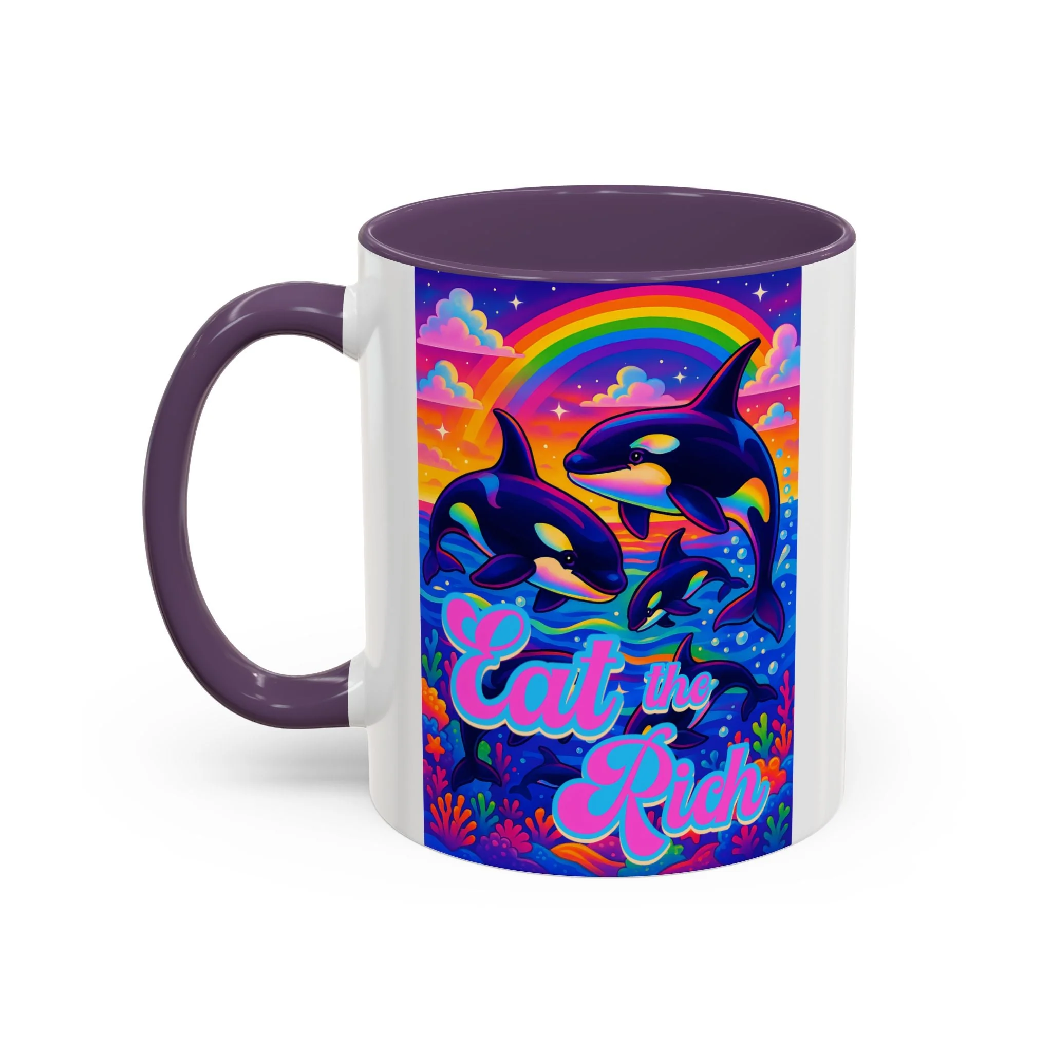 Bespattered Facade "Eat the Rich" Orcas Whimsical Rainbow Mug | Four Colors | 11oz or 15oz - Image 3