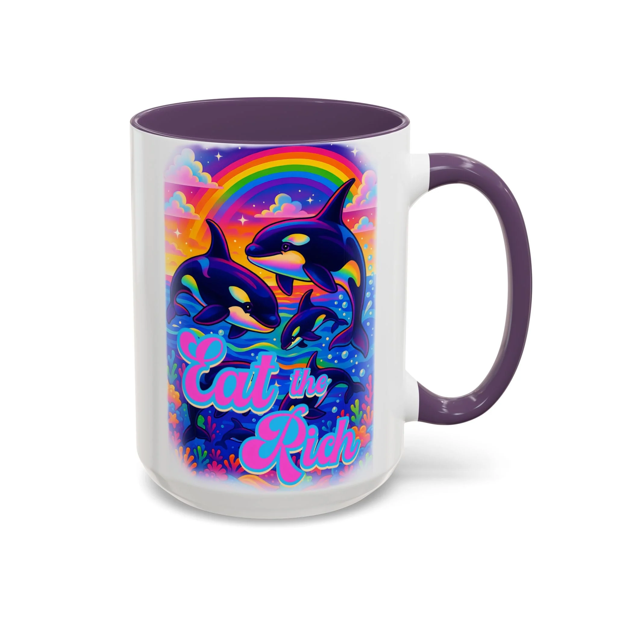 Bespattered Facade "Eat the Rich" Orcas Whimsical Rainbow Mug | Four Colors | 11oz or 15oz - Image 7
