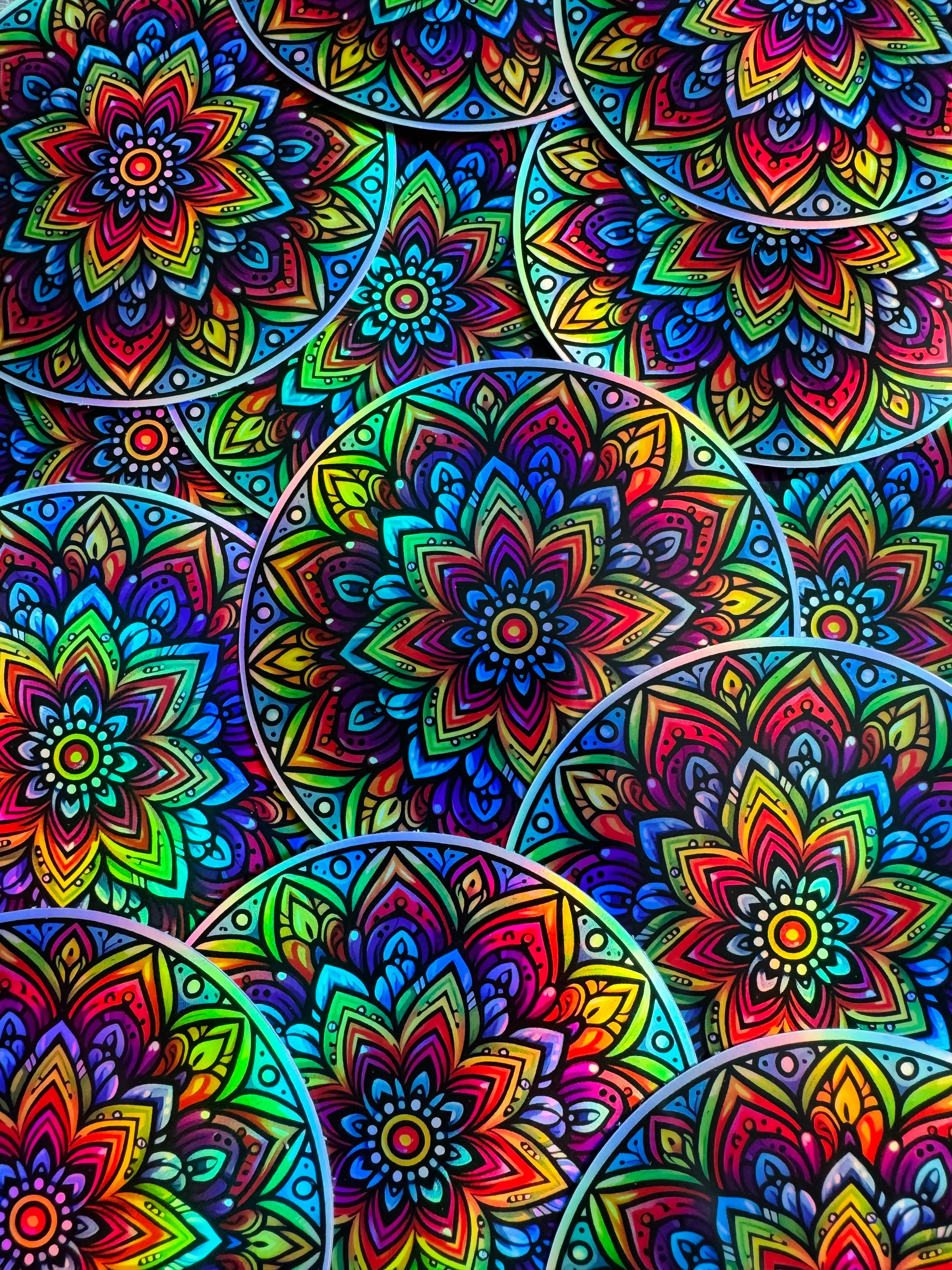Bespattered Facade Holographic Rainbow Floral Mandala Sticker - Image 2