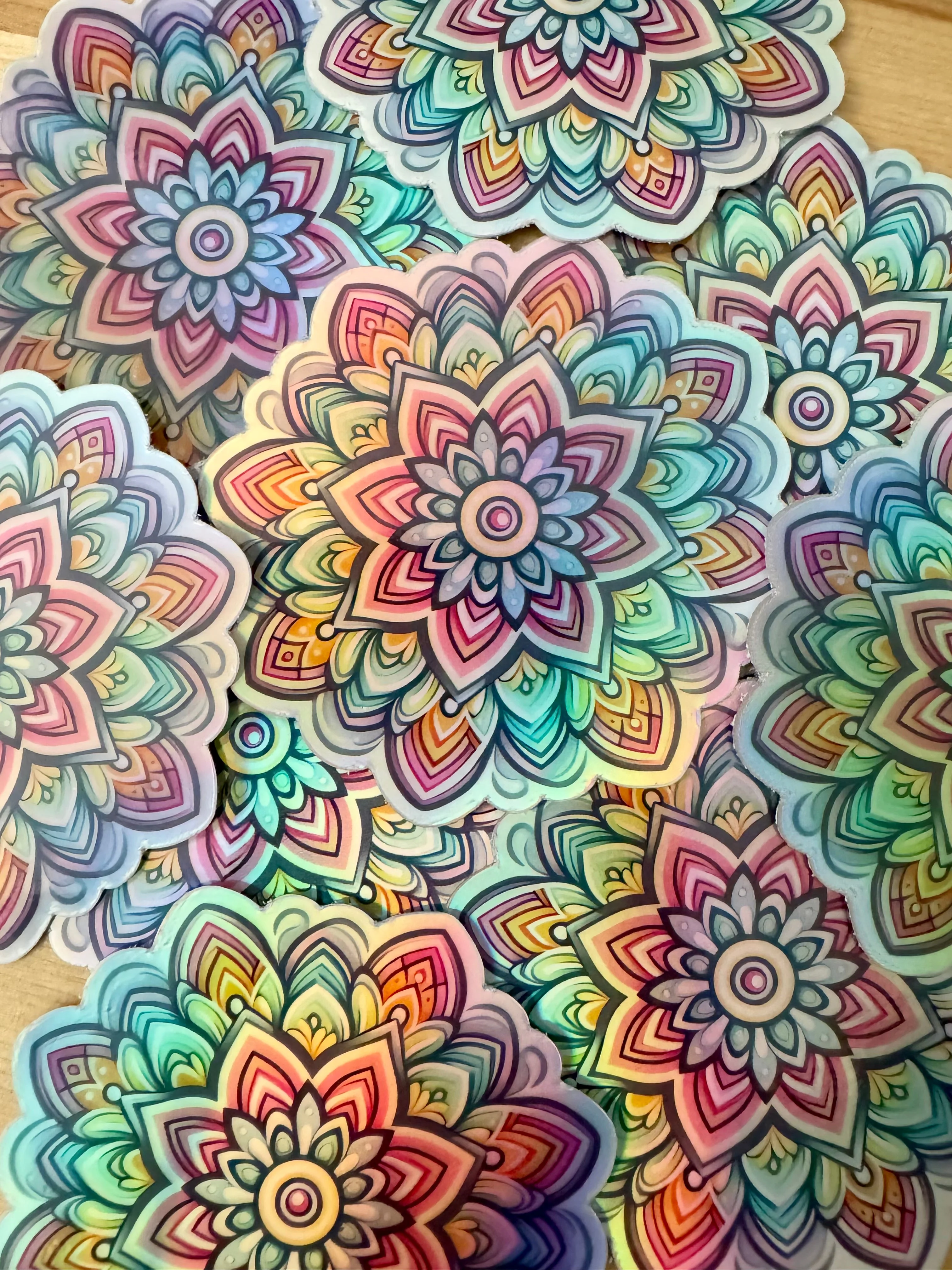 Bespattered Facade Pastel Rainbow Flower Mandala Holographic Sticker - Image 2