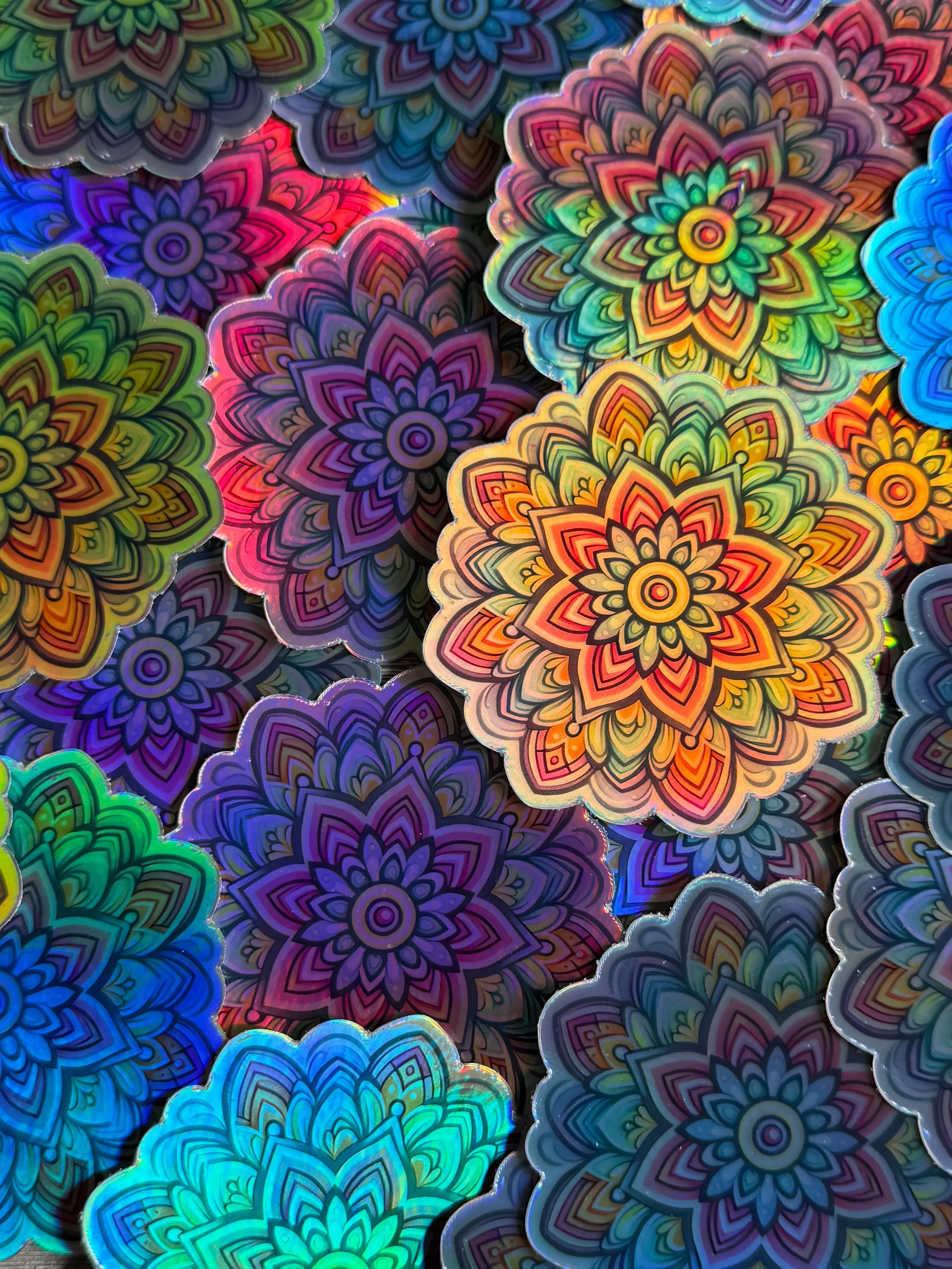 Bespattered Facade Pastel Rainbow Flower Mandala Holographic Sticker - Image 3