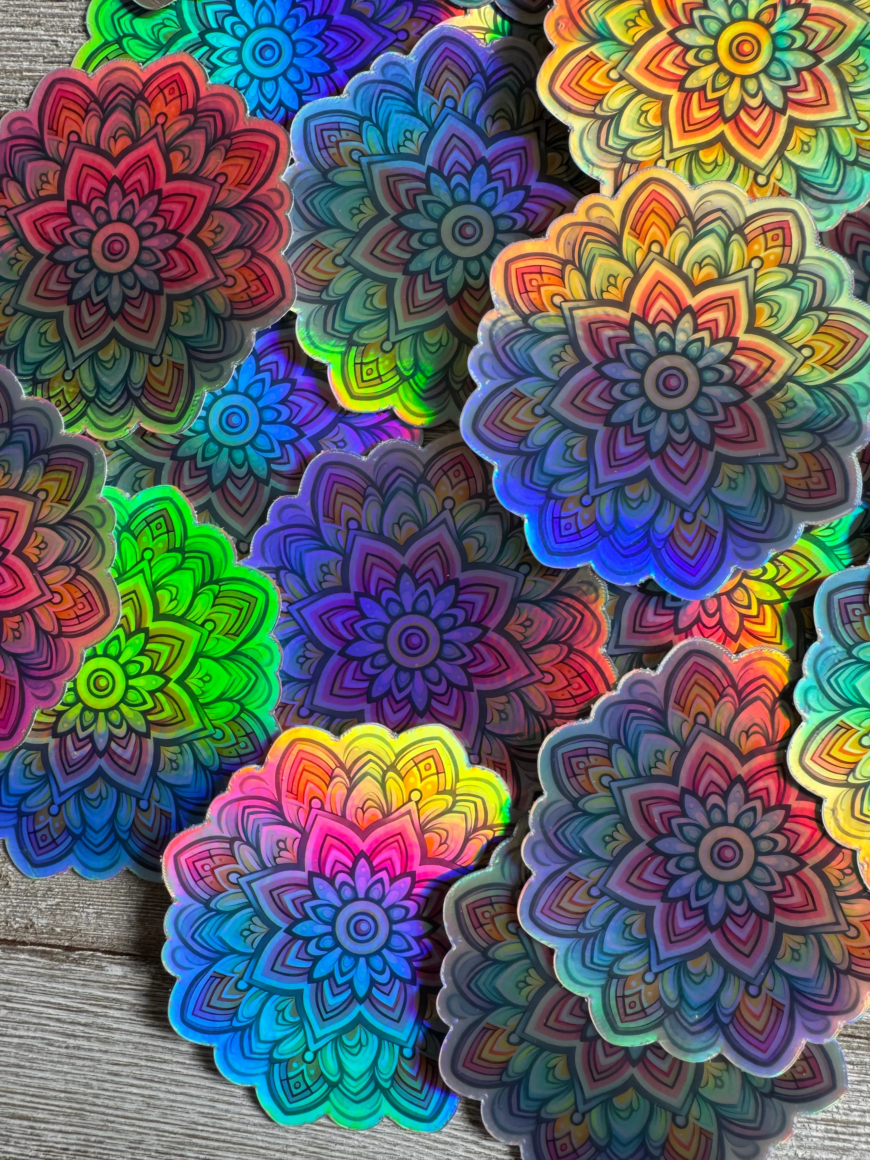 Bespattered Facade Pastel Rainbow Flower Mandala Holographic Sticker - Image 4